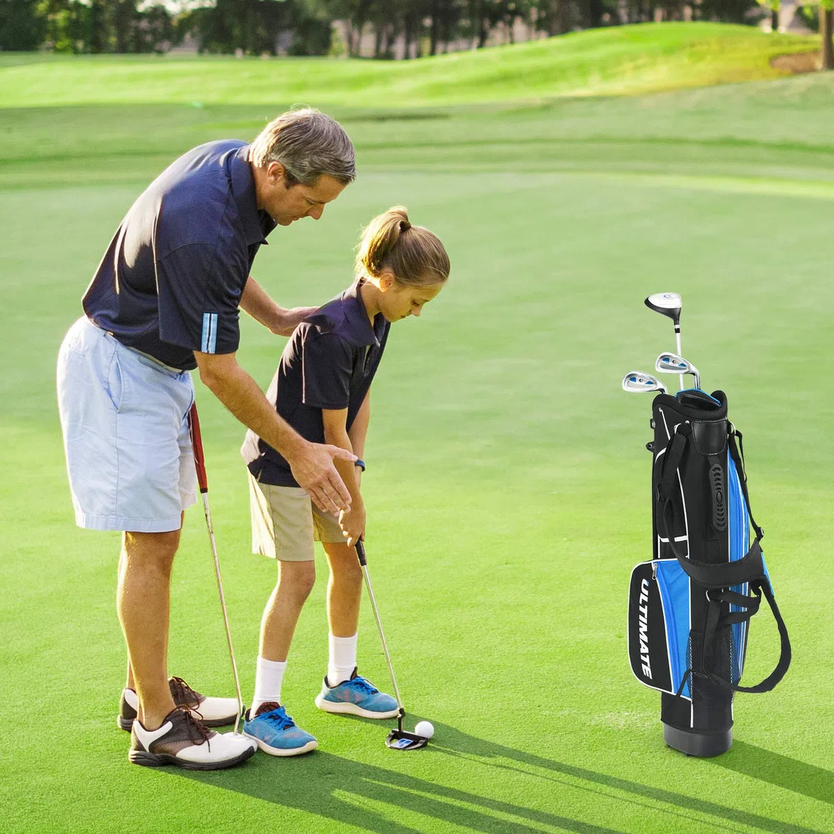 COSTWAY Set di Mazze da Golf per Bambini 11-13 Anni, con Legno da Fairway 3, Ferri 7 e 9, Putter, Coprimazze e Sacca da Golf, per Bambini e Bambine Destrimani