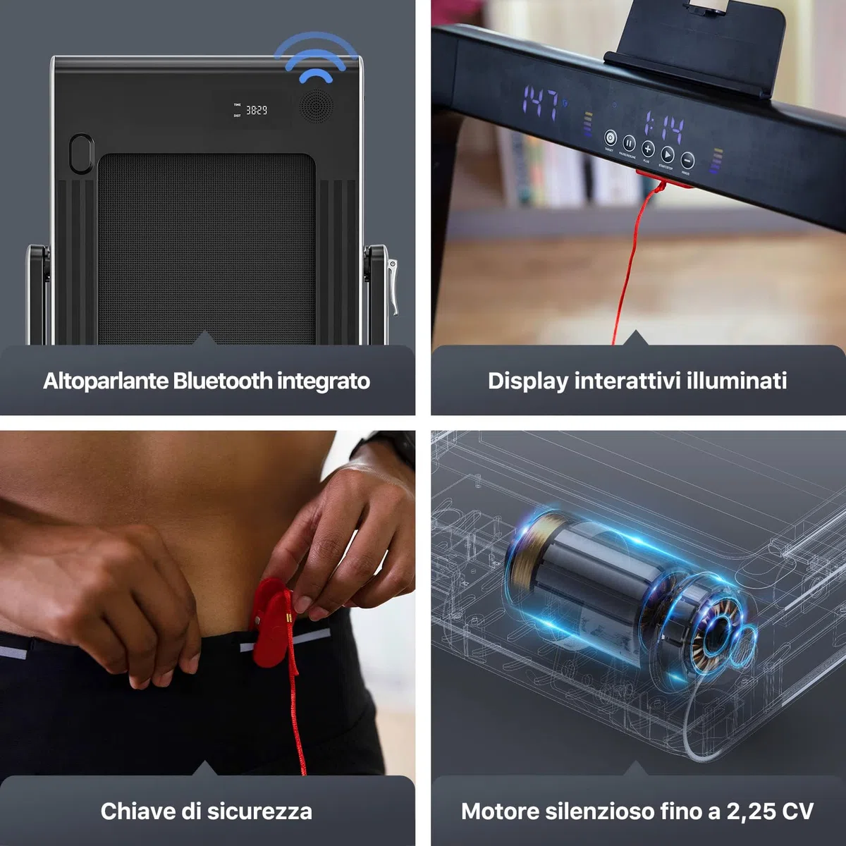 Mobvoi Home Tapis Roulant AI Intelligente 3 in 1 per casa e ufficio Supporto per Tapis Roulant per Tazza Telefono Laptop Ampia Area di Corsa Display a LED TicSports Zwift Kinomap APP 12km/h 120kg