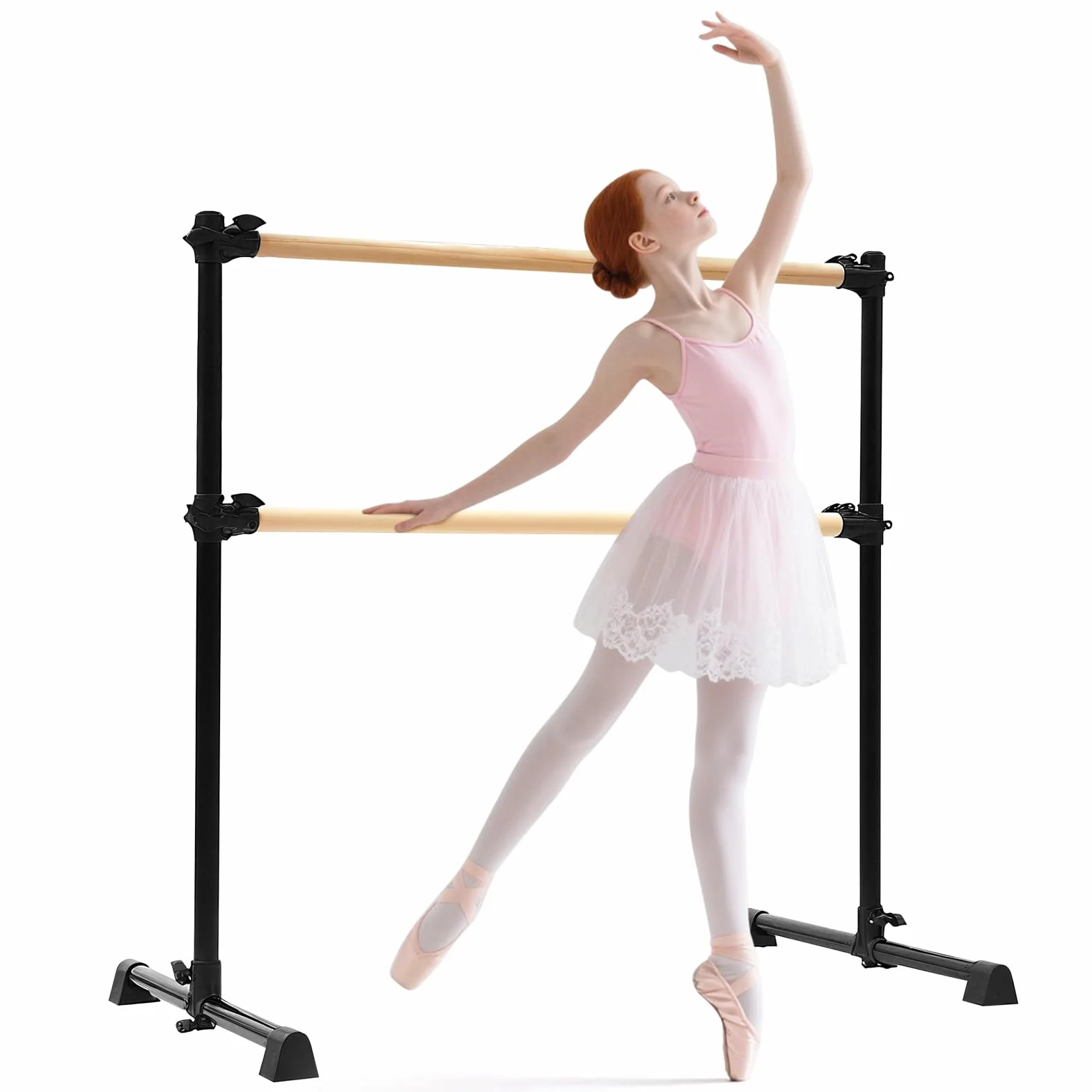 LIROPAU Doppia barra per balletto, autoportante, con piedini antiscivolo, altezza regolabile da 15 a 122 cm, per ragazze e adulti