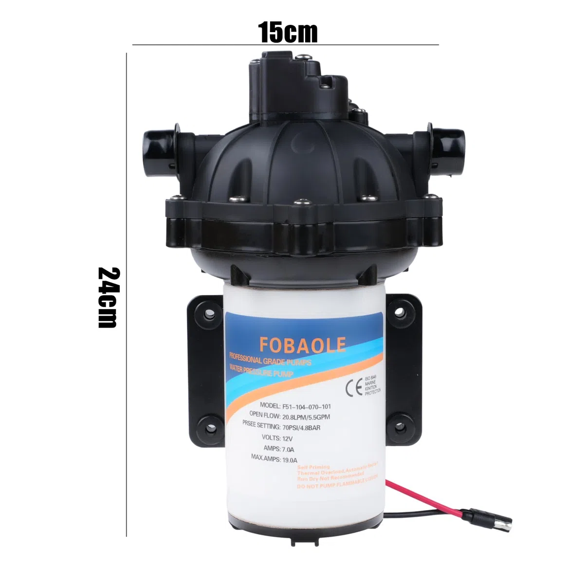 Pompa Acqua 12V, DC 20,8 L/min 70 psi/4,8 bar 5,5 GPM 5 Camere Pompa a Pressione Autoadescante per Acqua su Richiesta Pompa a Membrana per Acqua per Camper Yacht Giardino Camper