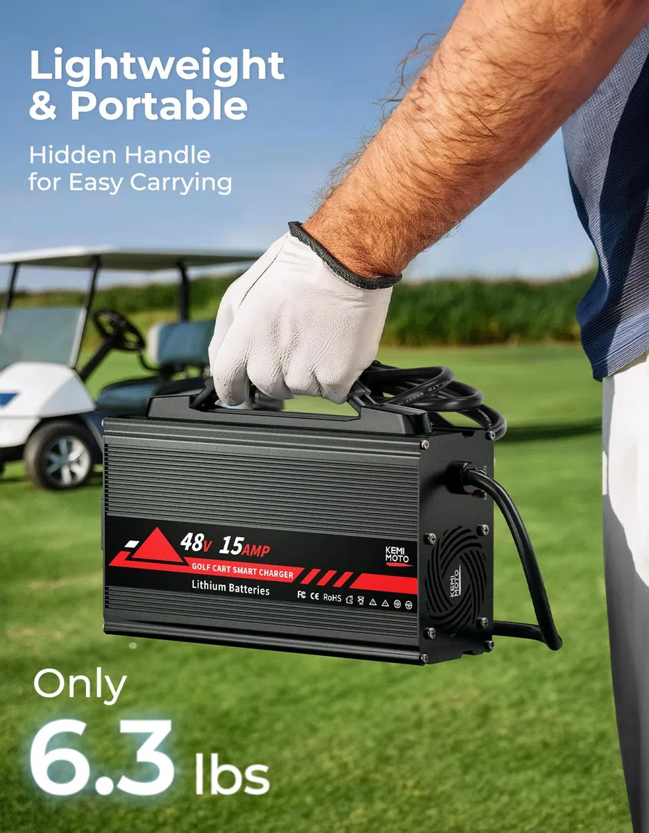 KEMIMOTO Caricatore universale per carrello da golf da 48 V, batteria al litio da 15 A, 51,2 V-58,4 V, Lifepo4, caricabatterie da golf cart da 48 Volt, protezione da sovraccarico, completo in 4-6 ore