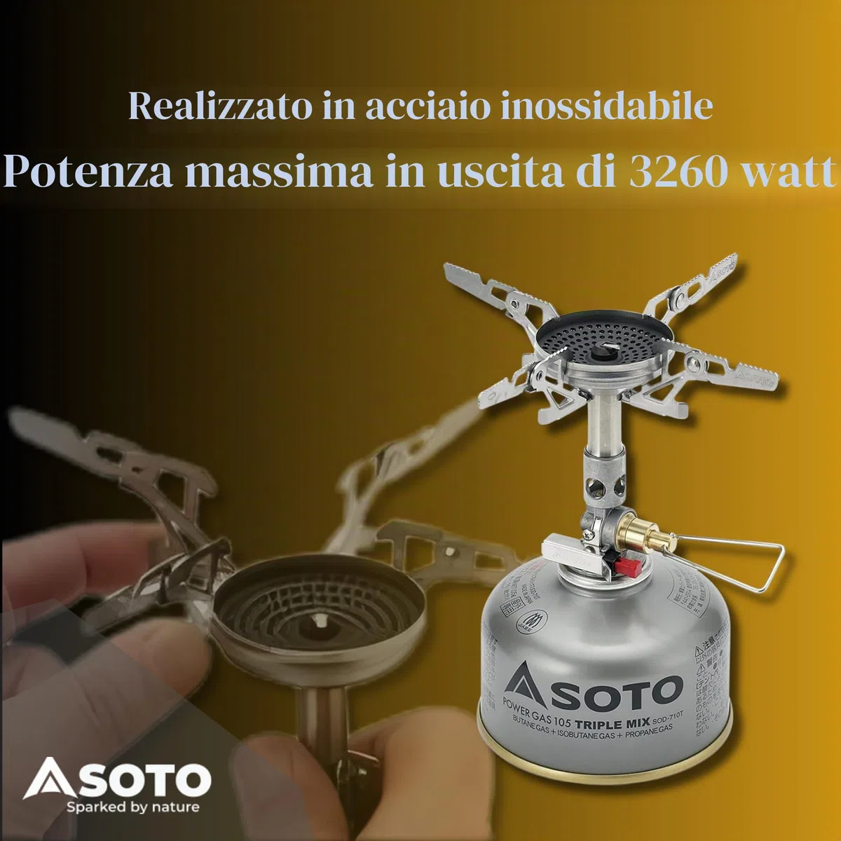 SOTO WindMaster Fornello a Gas Campeggio – Fornello Outdoor Ultraleggero (87 g) con Accensione Piezo Stealth Igniter, Testa Bruciatore Concava Antivento, Micro Regulator per Cartuccia a Vite