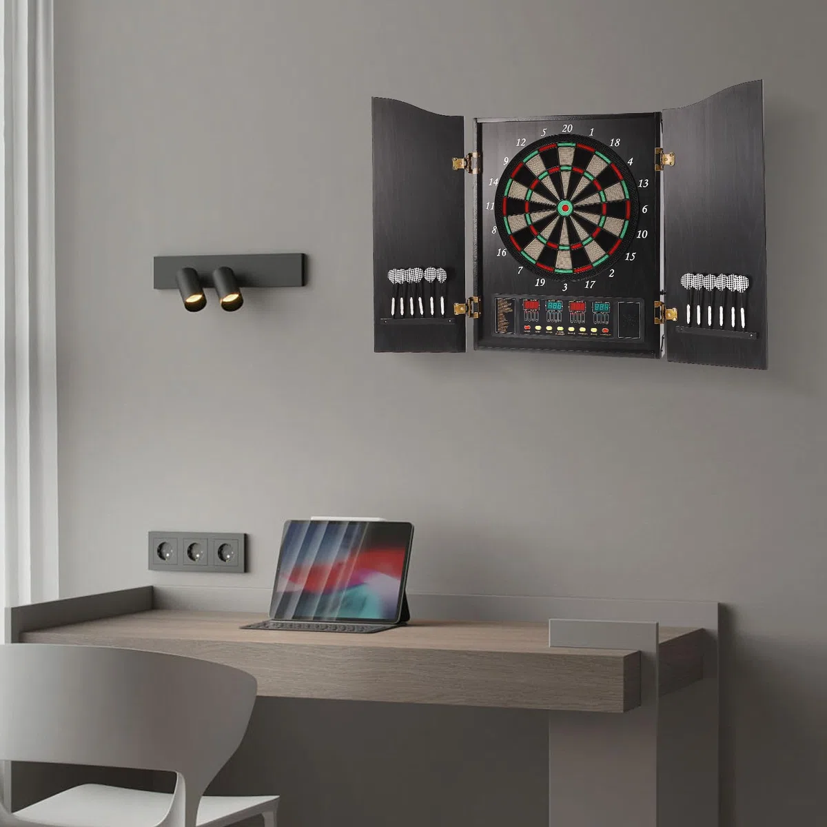Set di bersaglio elettronico per freccette, professionale, con 4 display a LED e 12 freccette, 27 categorie di gioco da 1 a 16 giocatori