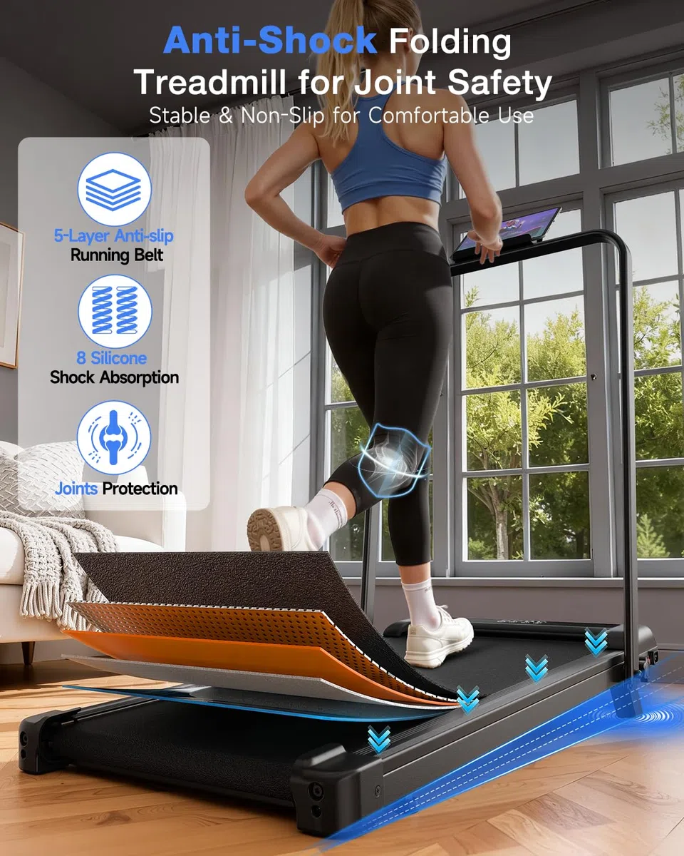 Tapis Roulant Elettrico Salvaspazio 8%, 3 IN 1 Walking Pad Pieghevole, 2.5CV Tapis Roulant Con Inclinazione, Display LED, Carico massimo di 130 kg (Nero intenso)