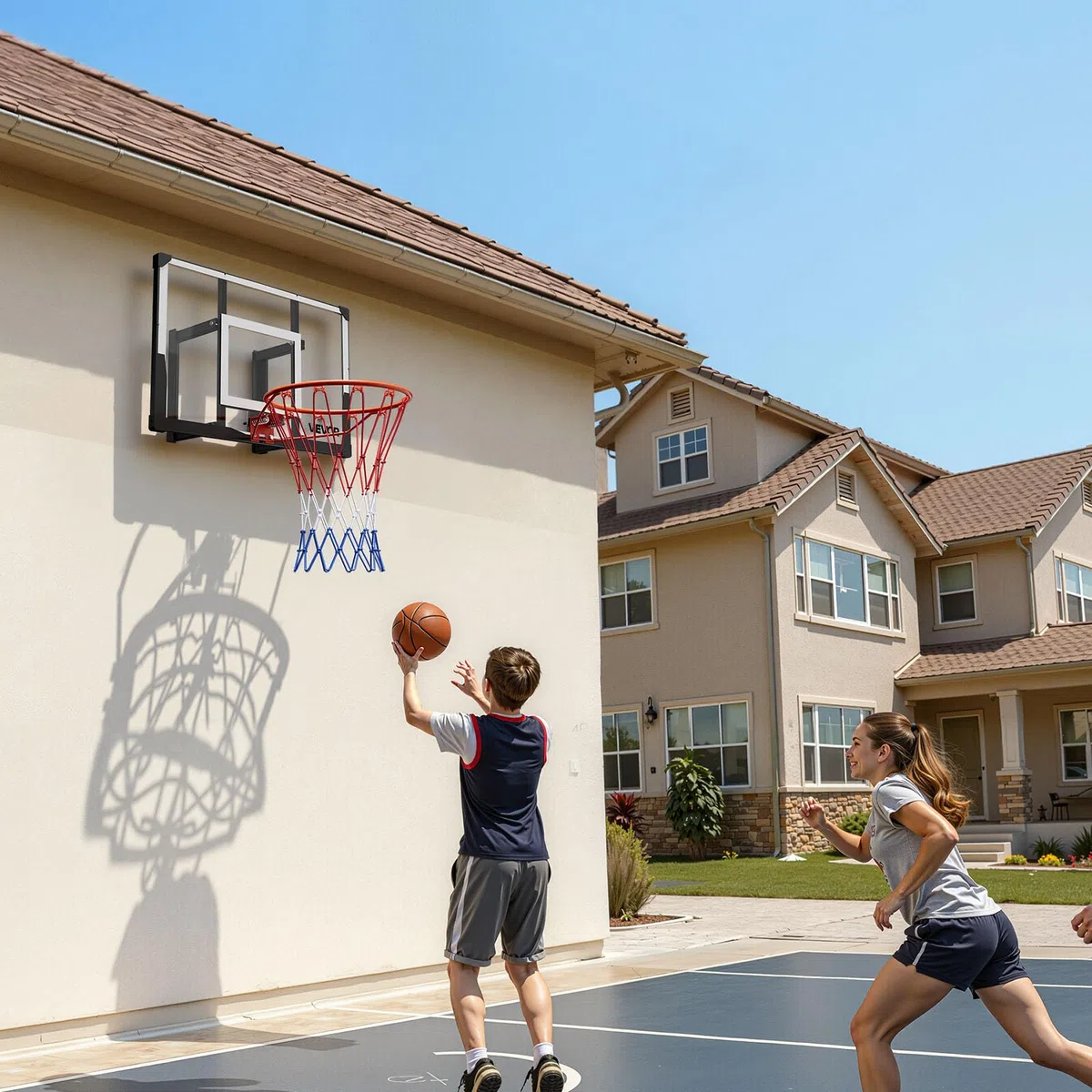 VEVOR Canestro Basket Esterno Interno con Tabellone in PC da 1117,6 mm e Tabellone con Spessore di 2 mm, Rete in Nylon Intrecciato Spesso, Canestro da Basket Peso di 10 kg Professionale e Divertente