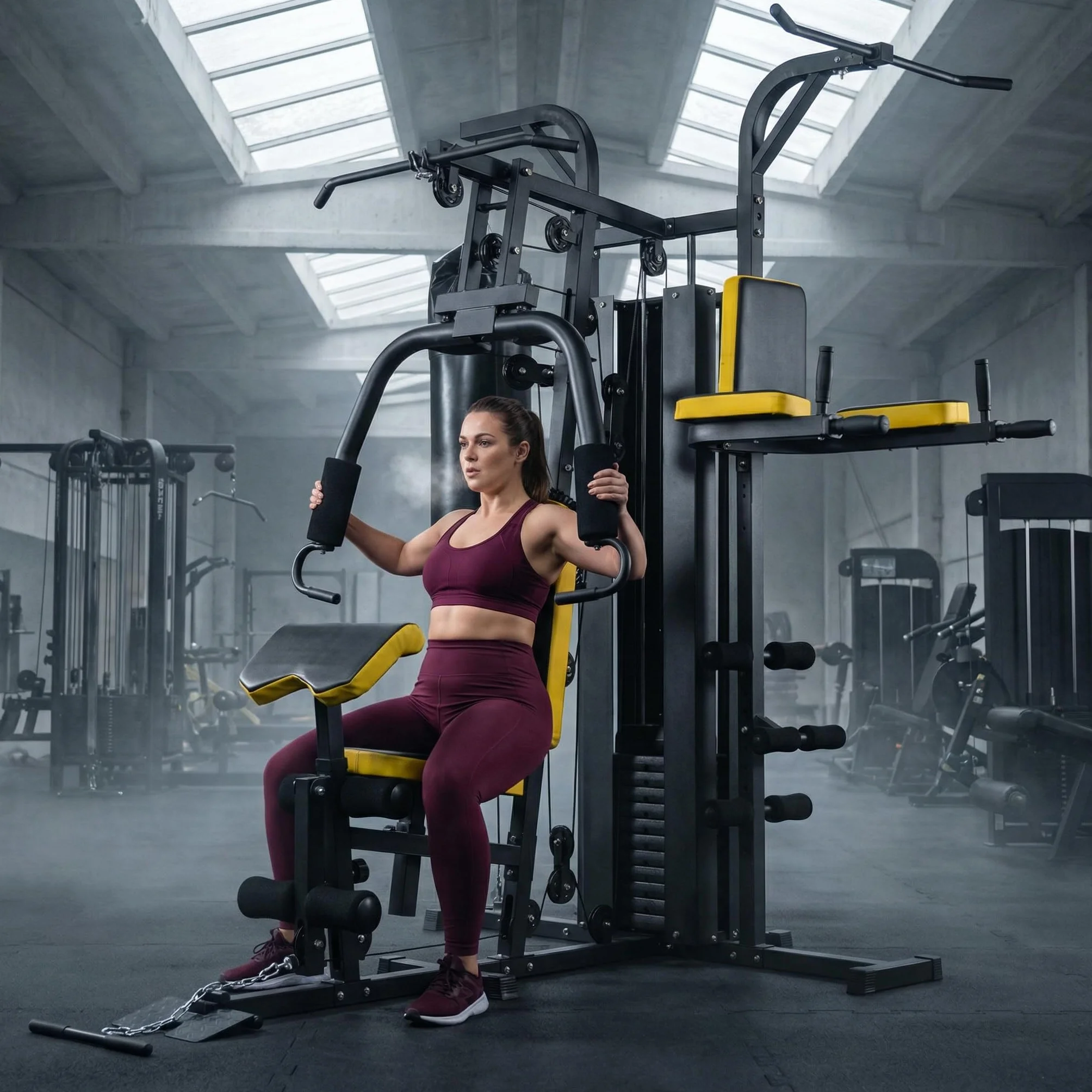 Dione HG5 - Stazione fitness, palestra multifunzionale con sacco da boxe, con 65 kg di pesi incusi, espandibile fino a 100 kg, homegym