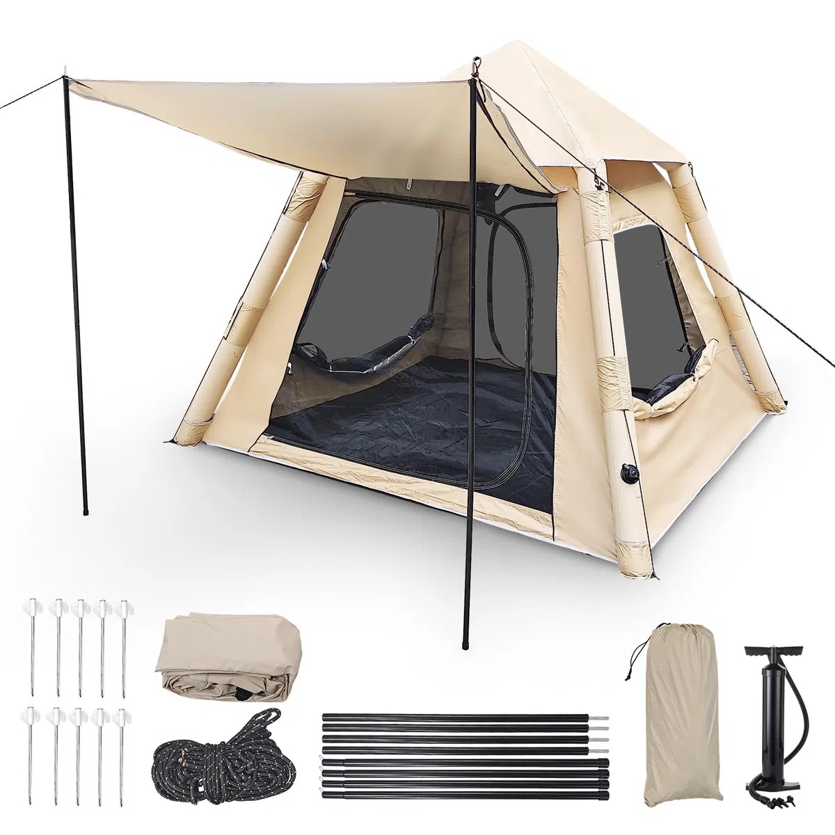 Tenda Gonfiabile da Campeggio 2 Posti 4 Stagioni – Tenda Campeggio Gonfiabile con Pompa, 90 secondi Montaggio Rapido, Impermeabile Antivento, Tenda per Famiglia Festival, Attività all'aperto, Trekking