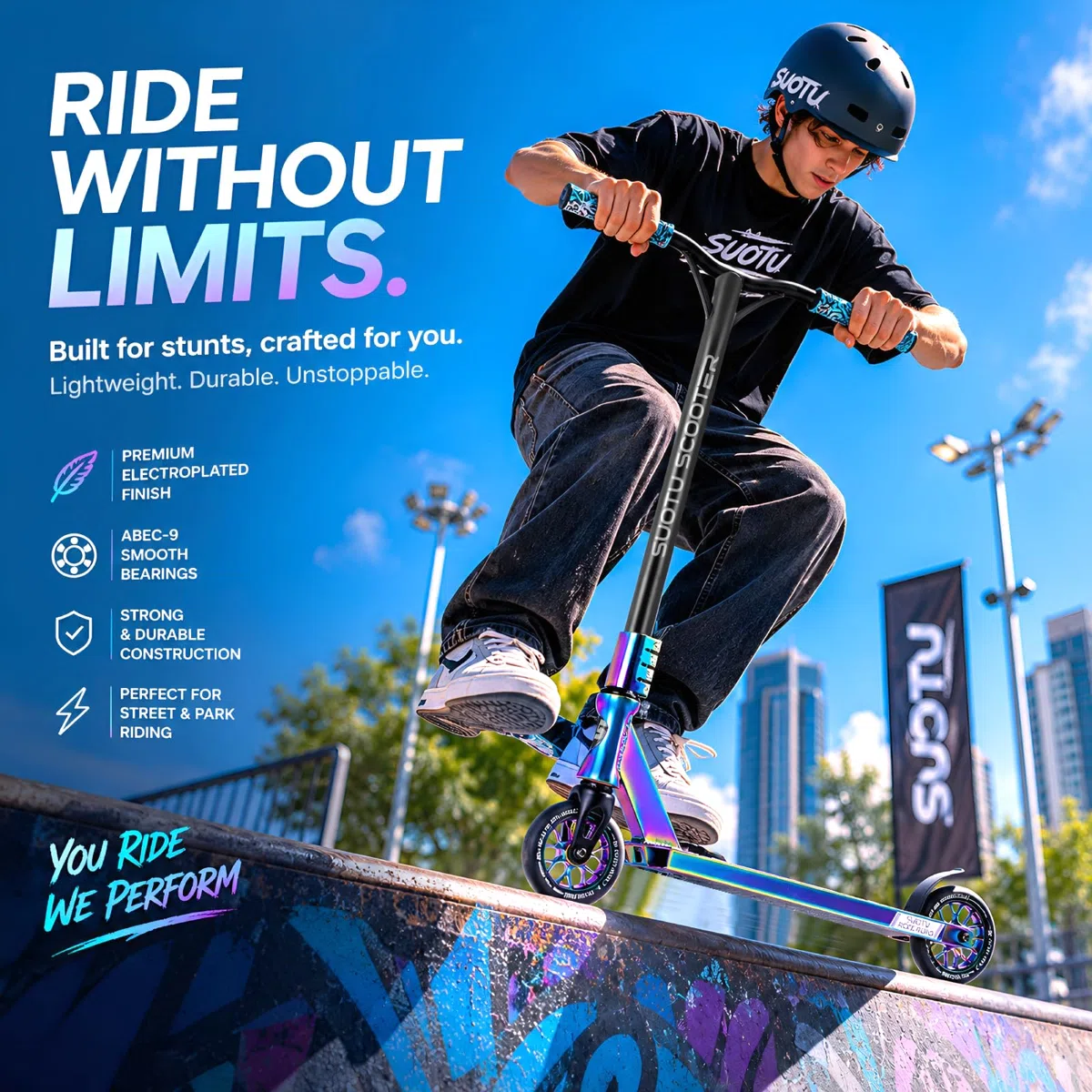 Monopattino Freestyle, Monopattino da Trick con Ruote in PU da 85A 110 mm, Stunt Scooter per Bambini Adolescente e Adulti, Capacità di Carico: 100 kg, Alluminio
