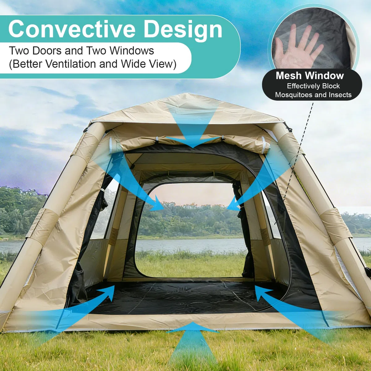 Tenda Gonfiabile da Campeggio 2 Posti 4 Stagioni – Tenda Campeggio Gonfiabile con Pompa, 90 secondi Montaggio Rapido, Impermeabile Antivento, Tenda per Famiglia Festival, Attività all'aperto, Trekking