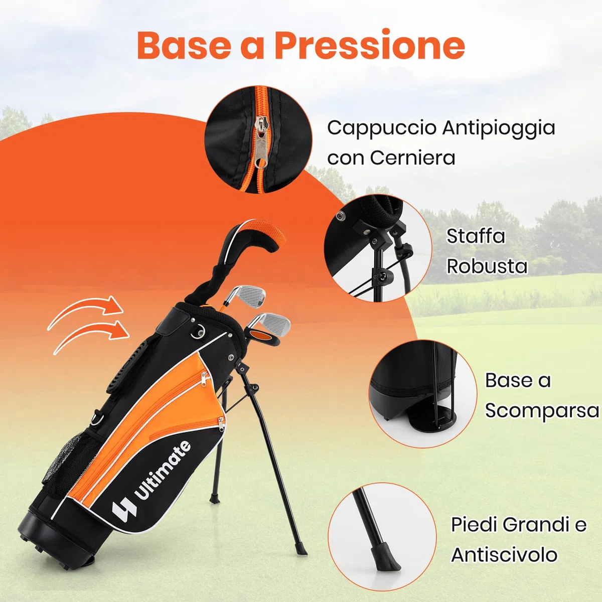 GYMAX Set Completo di Mazze da Golf per Bambini, Include 205CC #3 Fairway, Ferri #7 & #9, Putter, Copritesta, Sacca da Golf Portatile con Cappuccio Antipioggia, per Ragazzi 8-10/11-13 Anni