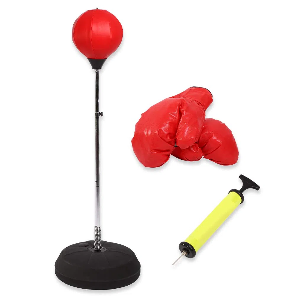 Wakects Set Boxe Bambini con Punching Ball e guantoni, Base da Riempire con Acqua o Sabbia, con Guanti da Boxe, Regolabile in Altezza da 125 a 140 cm, per Adulti e Adolescenti
