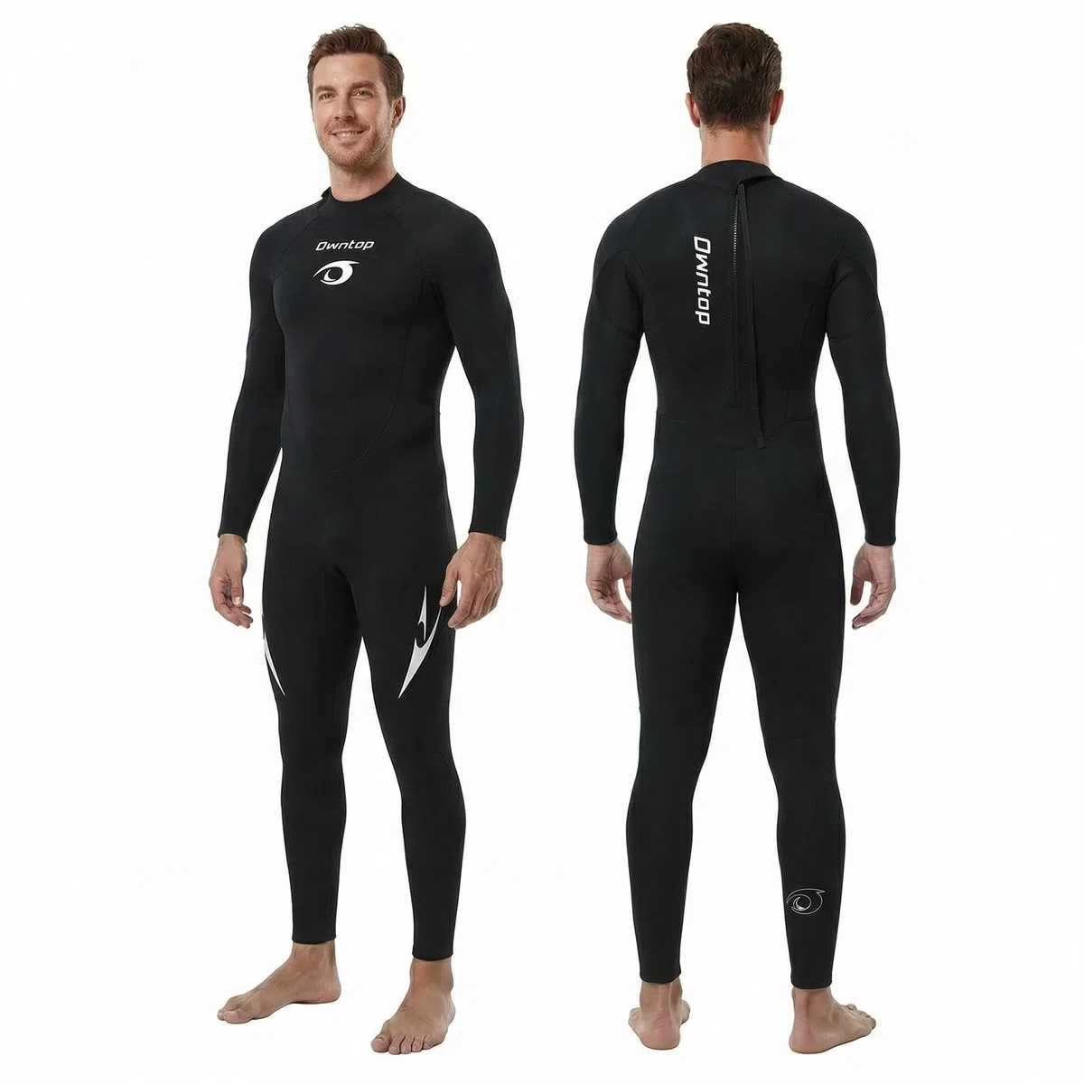 Owntop Muta da 5 mm per uomo e donna, in neoprene con cerniera posteriore, per adulti, lunghezza intera, pelle termica flessibile per immersioni in acqua fredda, surf, da uomo, nero, M