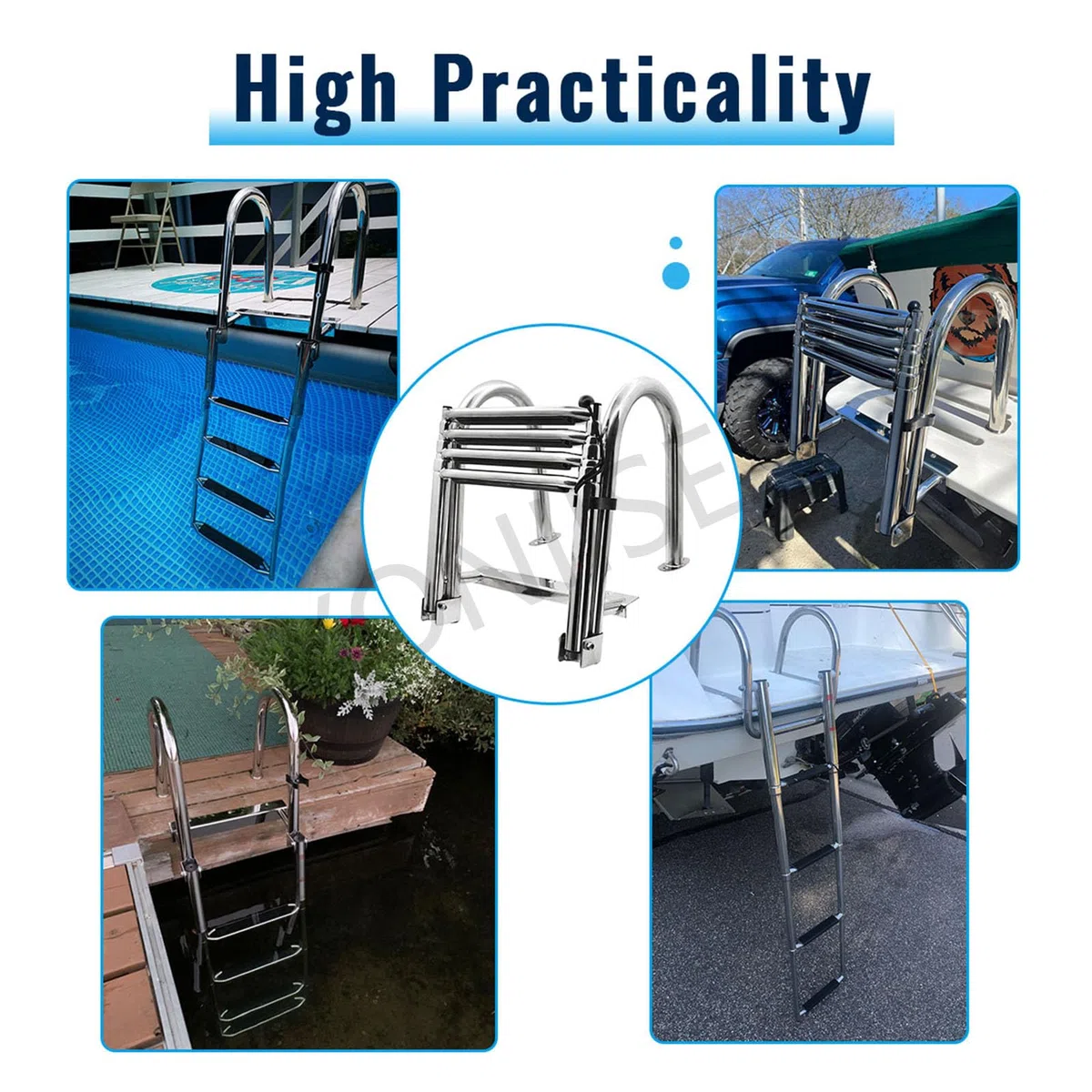 Scala per Barche in Acciaio Inossidabile 316 con Corrimano, 4 Gradini, Scala per Piscina Telescopica Pieghevole Antiscivolo per Barche Marine, Pontoni, Yacht, Piscine