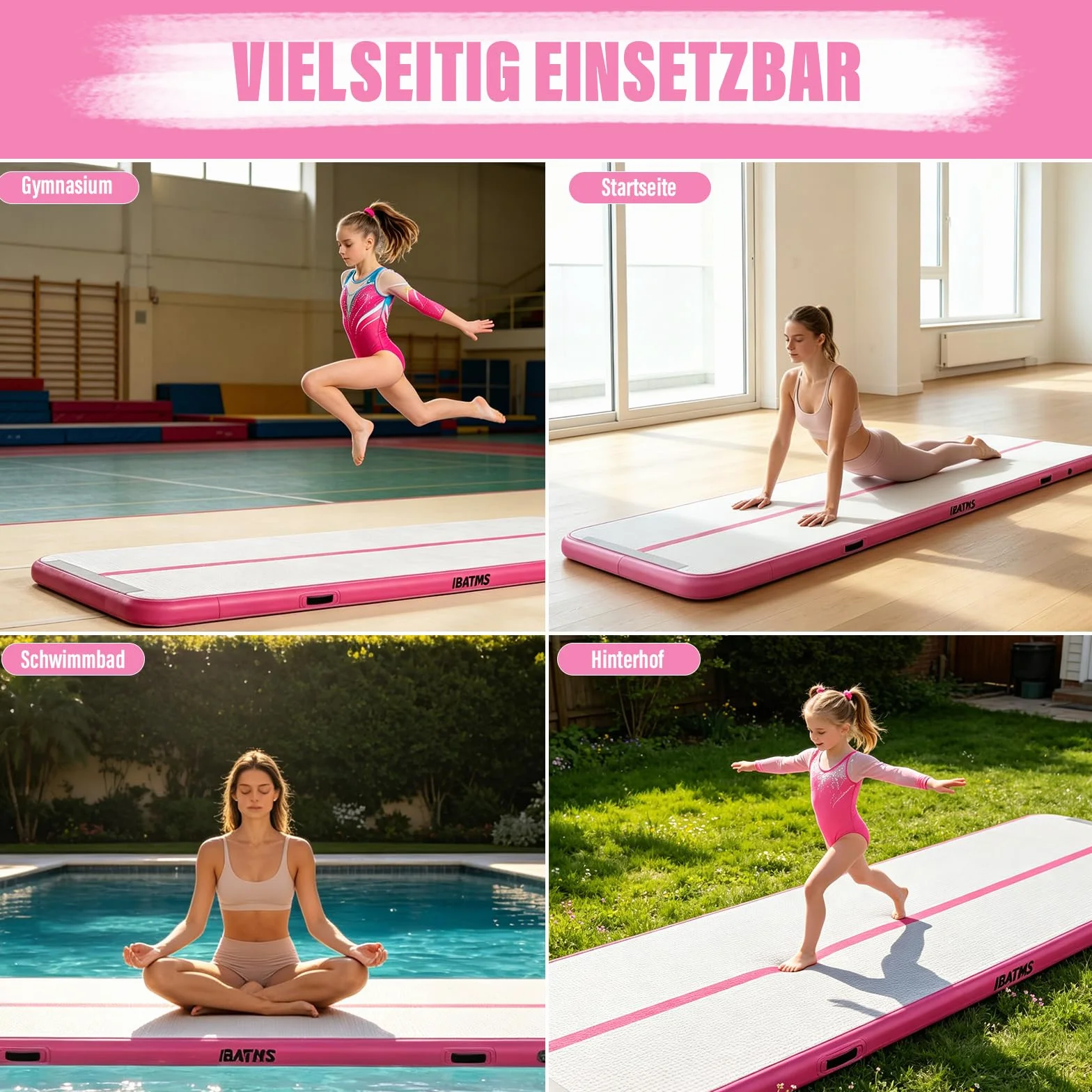IBATMS Air Track Ginnastica Artistica 3/4/5/6 Metri, Tappeto Ginnastica Artistica da Casa con Pompa Elettrica, Tappetino Gonfiabile per Allenamento Yoga Cheerleading Fitness