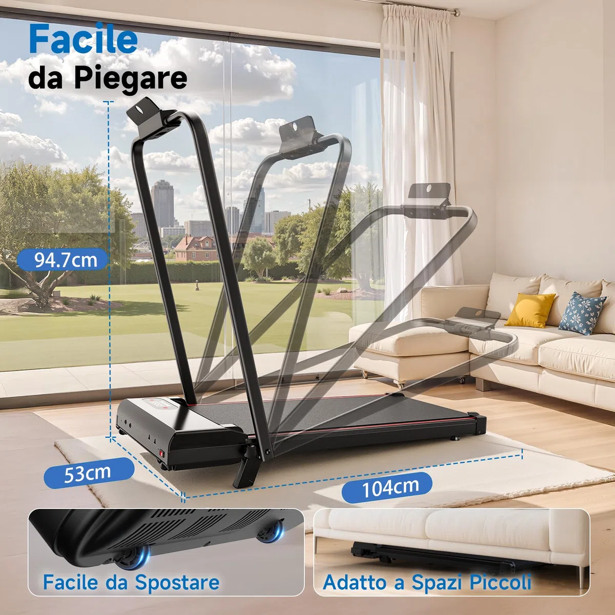 Dskeuzeew Tapis Roulant Con Inclinazione 7%, 3 IN 1 Tapis Roulant Pieghevole, Walking Pad