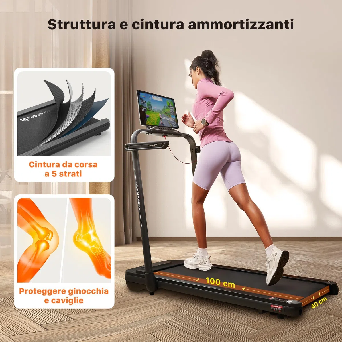 Mobvoi Home Treadmill SE Tapis Roulant AI Intelligente Elettrico 1-12km/h Pieghevole 3 in 1 Tappetino da Passeggio Portatile Compatto da 2,5 HP con Display LED Telecomando TicSports APP 120 kg