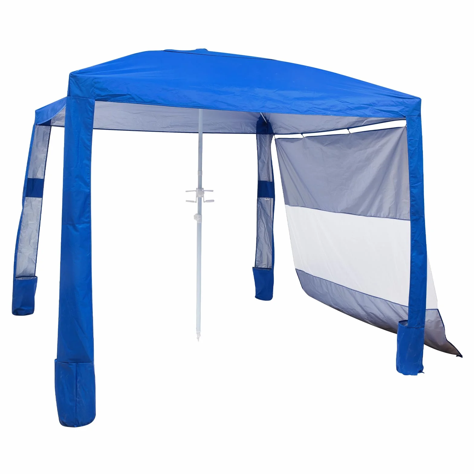 VEVOR Parasole da Spiaggia Portatile 2400 x 2400 x 2400 mm con Parete Laterale e Tasche per la Sabbia, Facile da Montare, Ombrellone Parasole Portatile Regolabile in Altezza per Famiglia, Blu