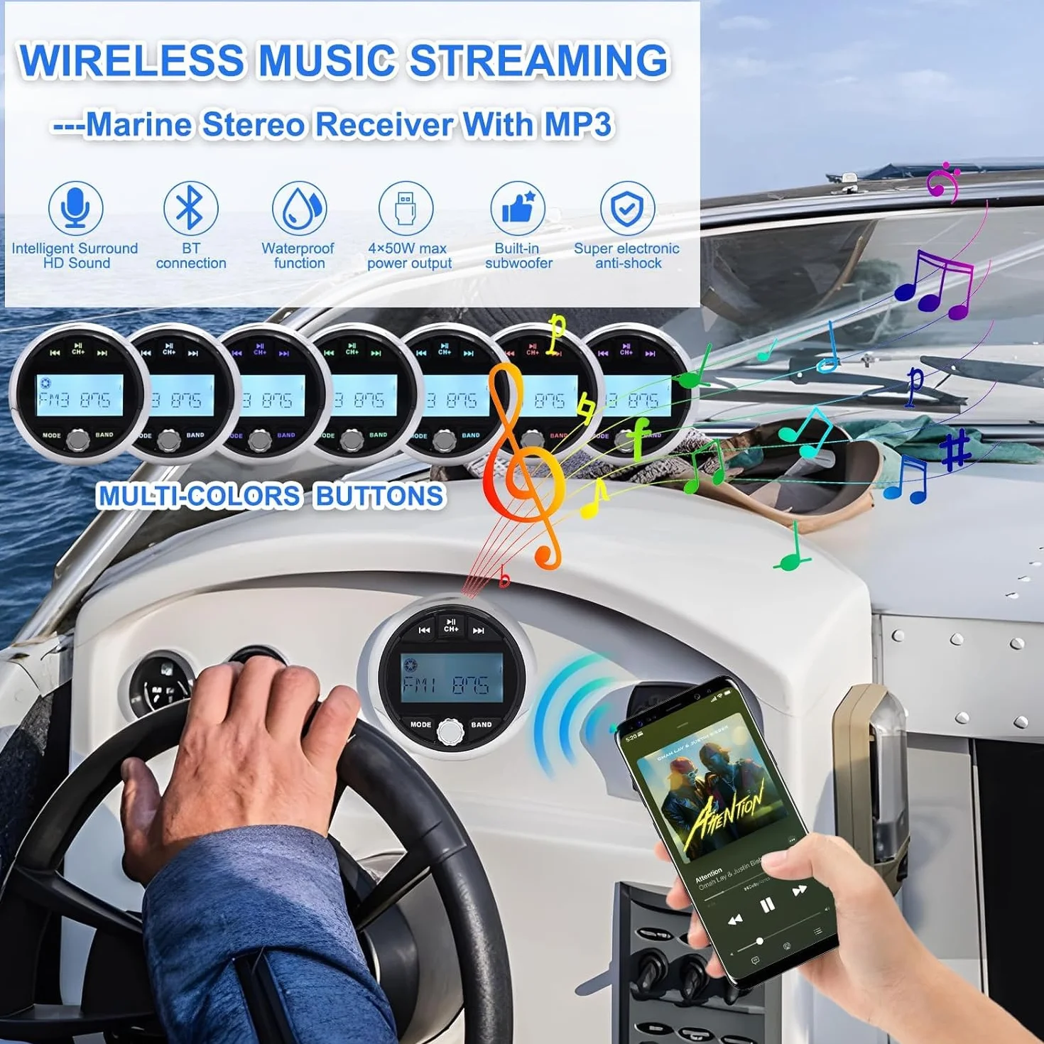 Geloo Radio Nautica per Barca MP3 Lettore Marine Stereo Marina FM/AM Radio Player Impermeabile Veicoli di Ingegneria per Barca Yacht Barche LKW Camper