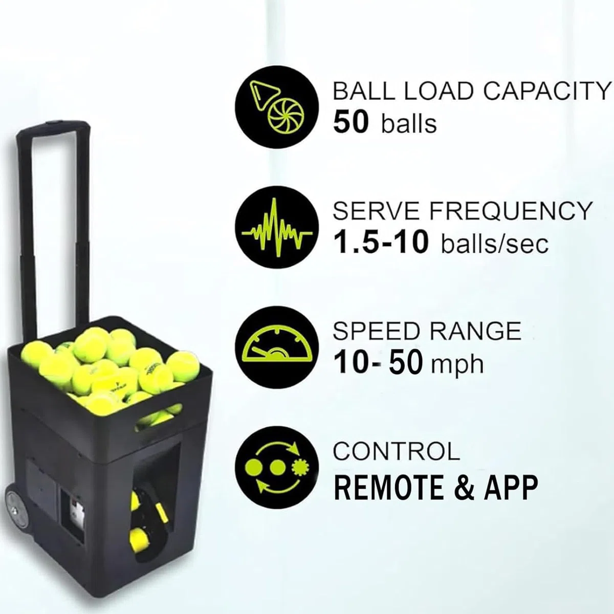 Macchina Lanciapalle Tennis Portatile, Lanciapalle Tennis Automatico, Tirante Regolabile A Tre Posizioni, Controllo A Doppia Modalità, Esercizi Pre-Programmati E Personalizzati
