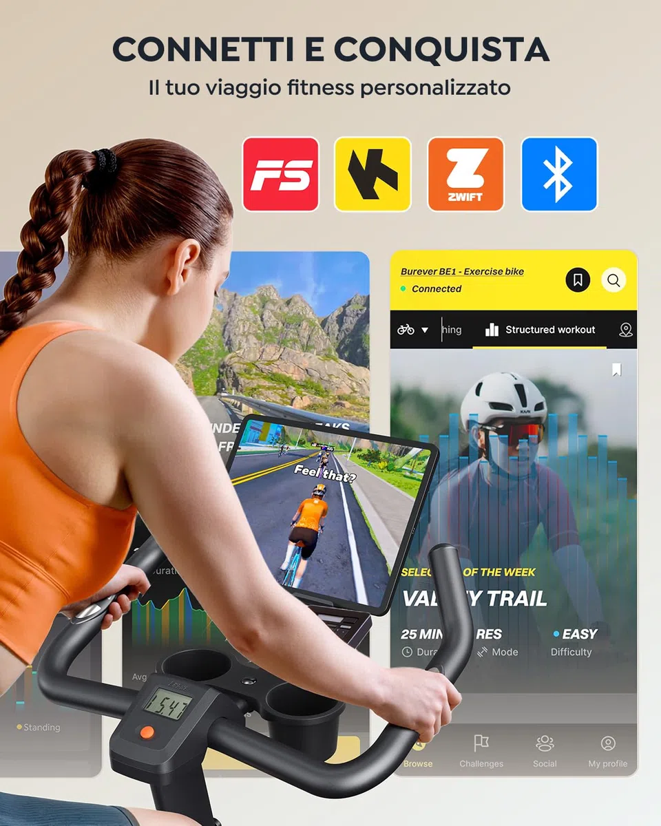 Cyclette da Casa Ultra Silenziosa, Cyclette per Casa con App, Design Ergonomico, Schermo LCD con Frequenza Cardiaca, Resistenza Magnetica, Volano da 15KG, Capacità 160 kg