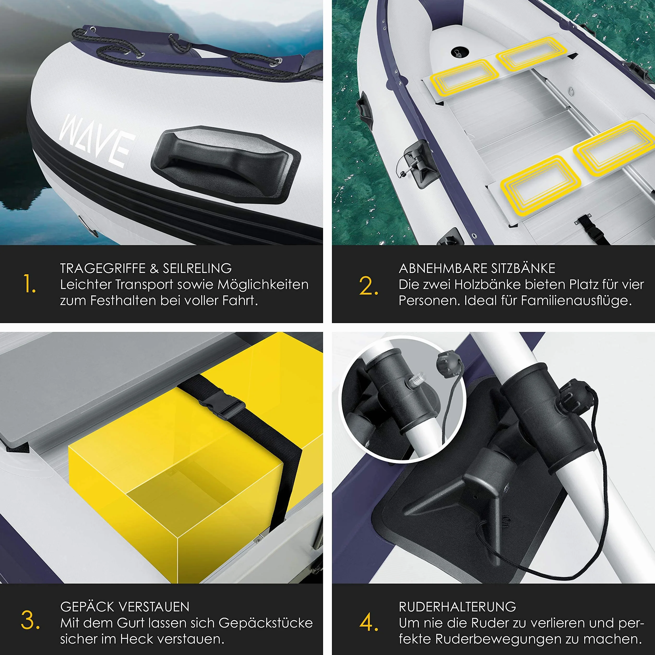 KESSER® Gommone di 3,20 m per 4 Persone - Compatibile con Motore Wave Imbarcazione da diporto Barca a Remi Barca a Motore Barca da Pesca - con 2 panche - Fondo in Alluminio Remi Pompa