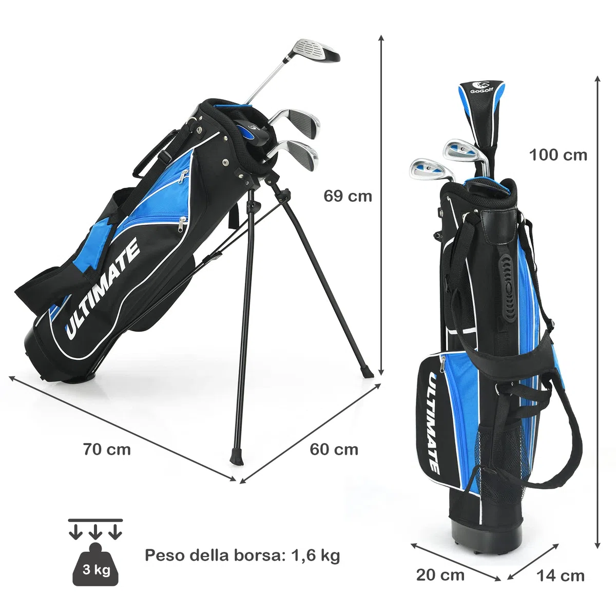 COSTWAY Set di Mazze da Golf per Bambini 11-13 Anni, con Legno da Fairway 3, Ferri 7 e 9, Putter, Coprimazze e Sacca da Golf, per Bambini e Bambine Destrimani