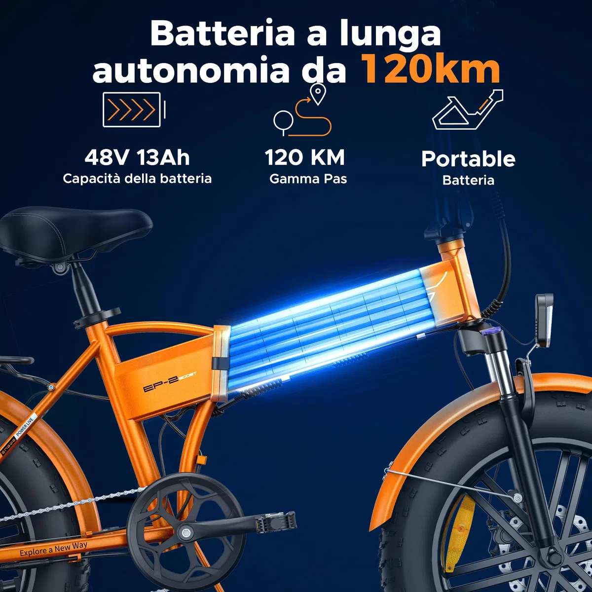 ENGWE EP-2 BOOST Bicicletta Elettrica Pieghevole Con Sensore di Coppia, 48V 13Ah Batteria Rimovibile e 250W Motore Senza Spazzole, Display a LED, 20" x 4.0" Pneumatici Grassi