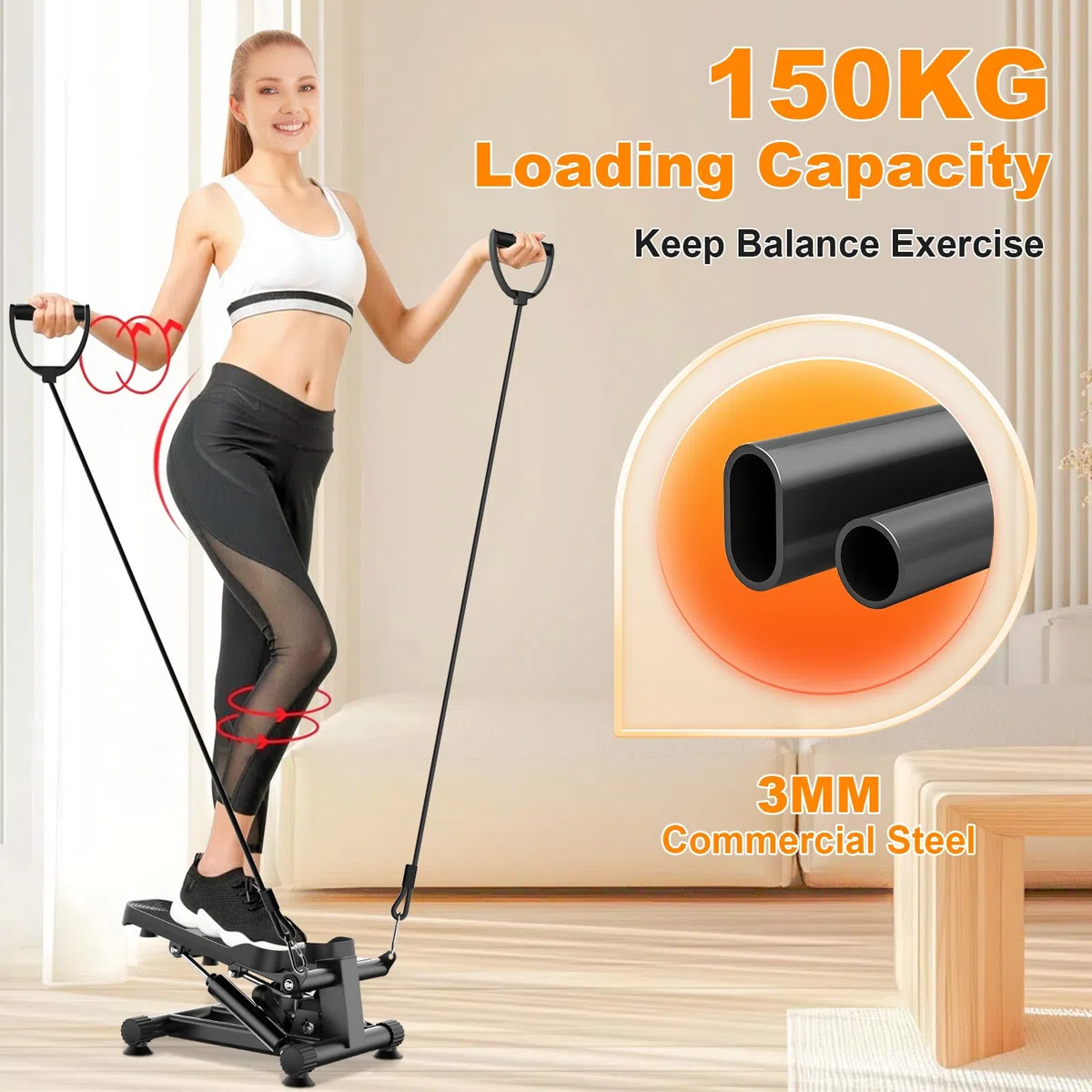 Dskeuzeew Stepper 2 in 1 per Casa Con Power Ropes, Mini Cyclette Con Display LED, Sistema Idraulico per Allenamento Gambe/Braccio/Glutei, Carico Massimo 150 kg