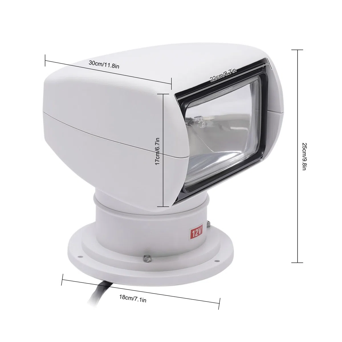 Faro per barca, girevole a 360 gradi, luce marina, 12 V, impermeabile, 100 W, barca da pescatore, barca, faro marino, telecomando, xeno, luce di ricerca per guardia costiera yacht