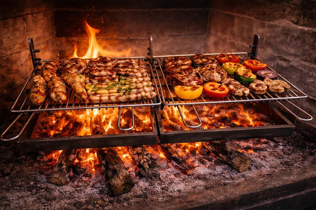 Griglia per Barbecue e Camino in Acciaio Cromato, Regolabile in Altezza, Struttura in Ferro, per Carne Pesce e Verdure (80x35 cm)