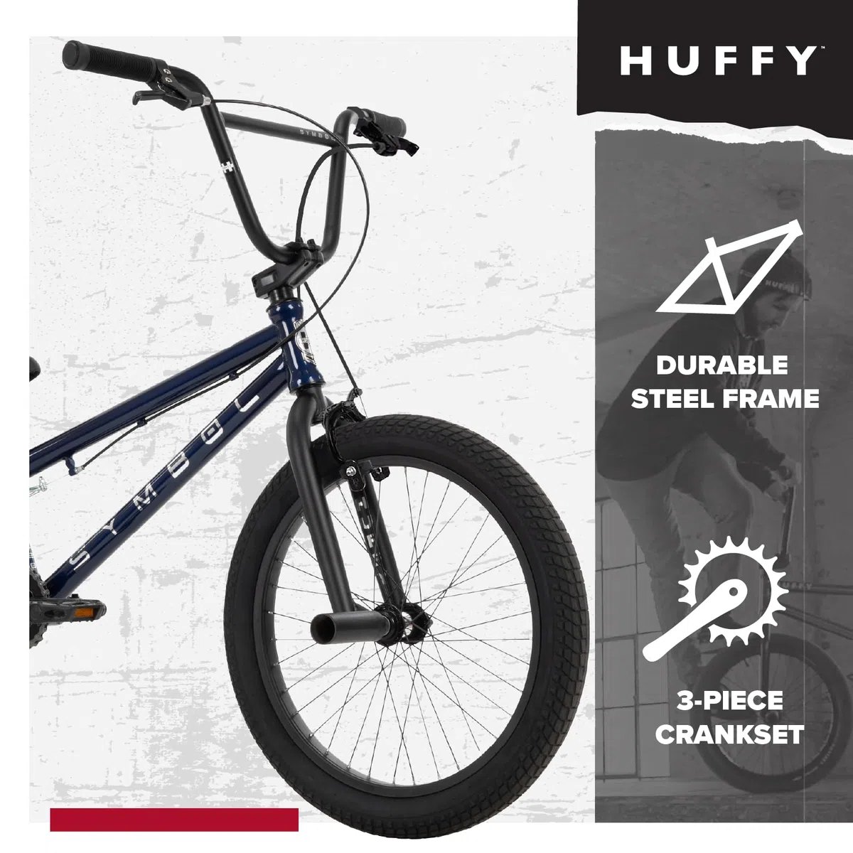 Symbol Freestyle BMX, telaio in acciaio, freno anteriore rimovibile, cerchi in lega, picchetti inclusi rosso, blu, argento