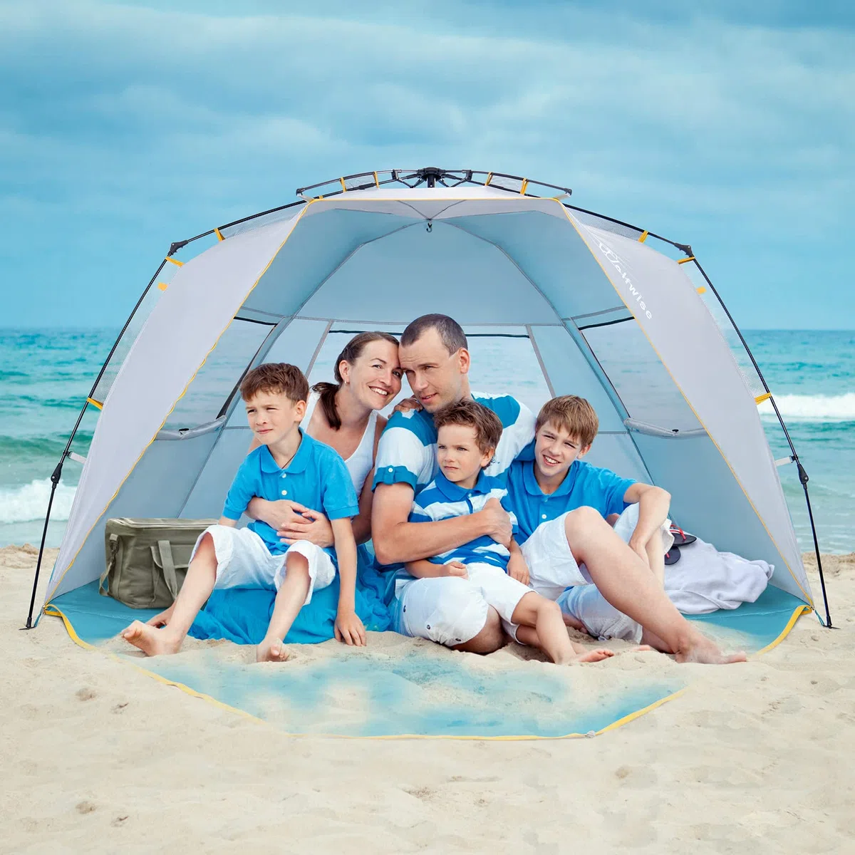 Wolfwise Tenda da spiaggia Quick Up UPF 50+, Tenda Parasole Familiare Portatile con Veranda Estesa, ideale per famiglia, campeggio e aperto