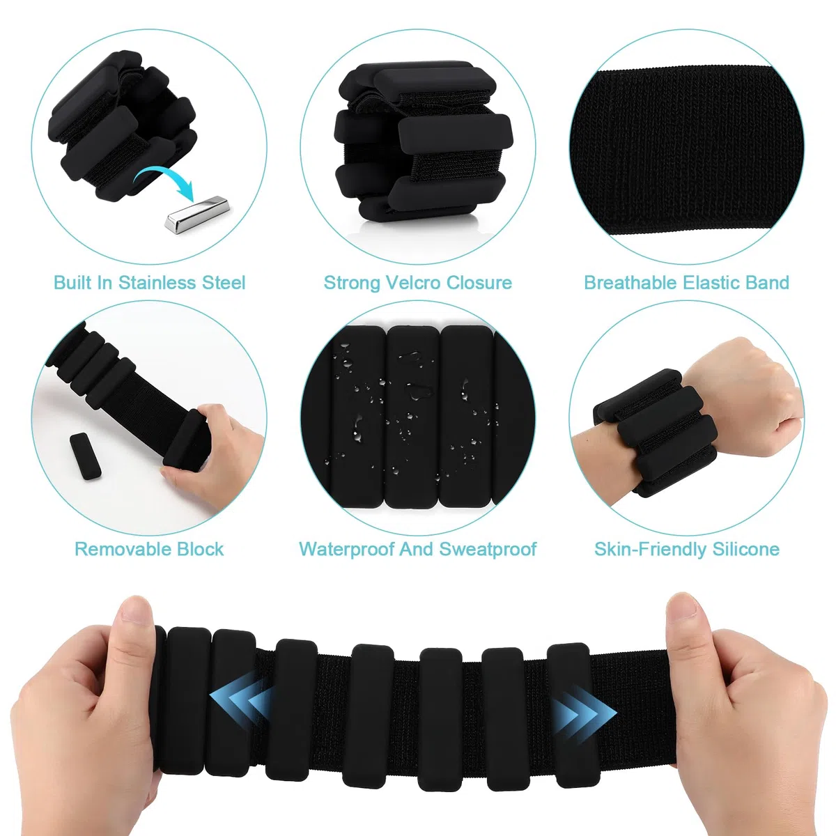 Auauraintt Set di pesi regolabili per polsi e caviglie, 2 pezzi (0,45 kg ciascuno) – Braccialetti portatili per yoga, danza, pilates, cardio, aerobica e camminata