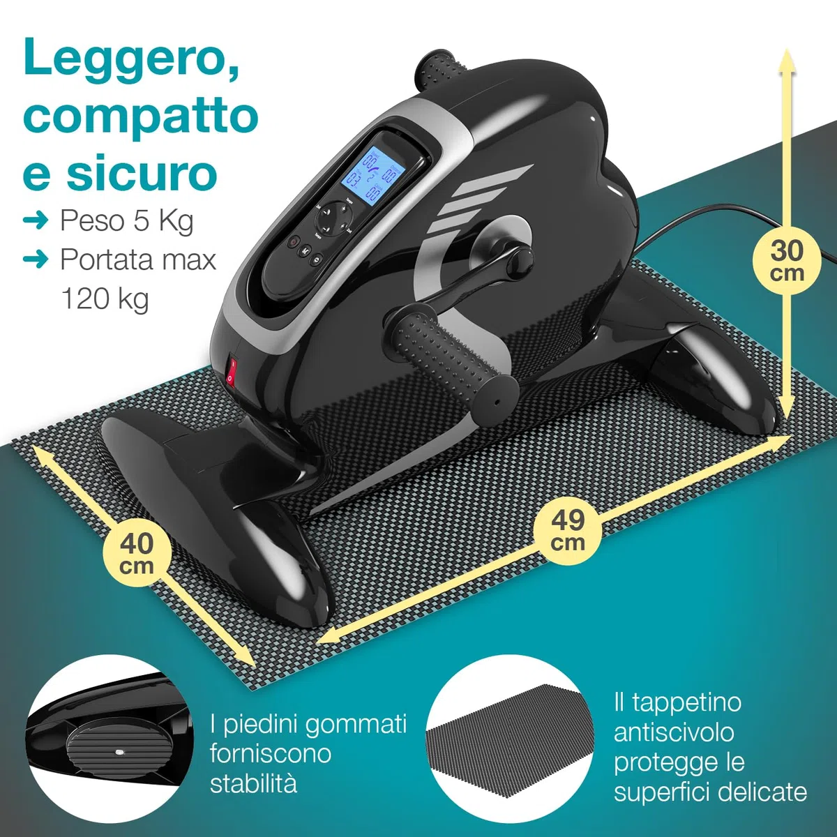 ELONEO Mini Cyclette da Casa - Attrezzo 2 in 1 per Esercizi di Braccia e Gambe da Seduti, Motorizzata, Pedaliera Riabilitazione, 12 Velocità, Display LCD, Maniglie Massaggianti, per Letto