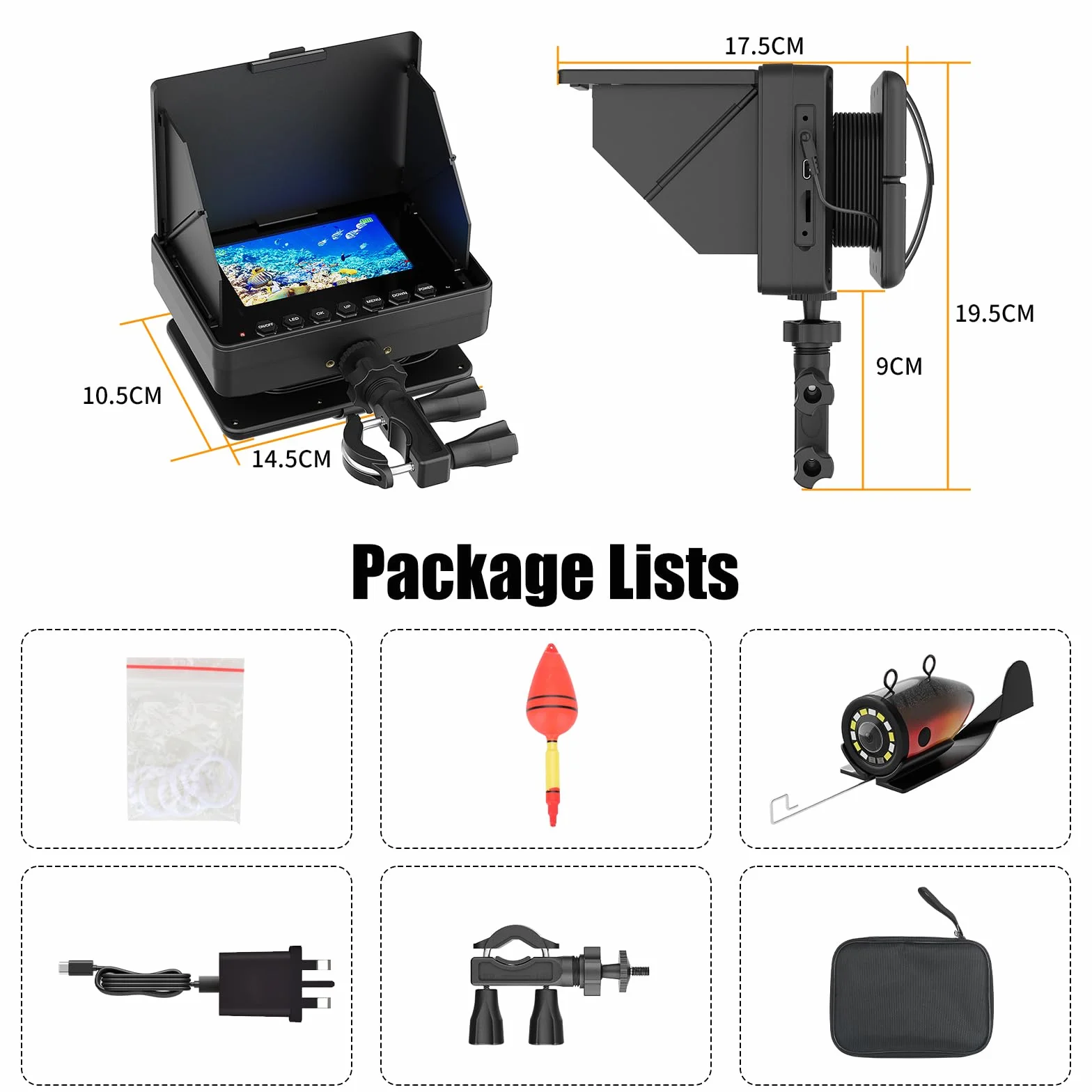 Fishfinder con Monitor 4.3" IPS, Telecamera Subacquea per Pesca con Batteria 8500mAh, HD 1200TVL Fotocamera Subacquea con Visione Notturna per Pesca su Ghiaccio, Lago e Mare