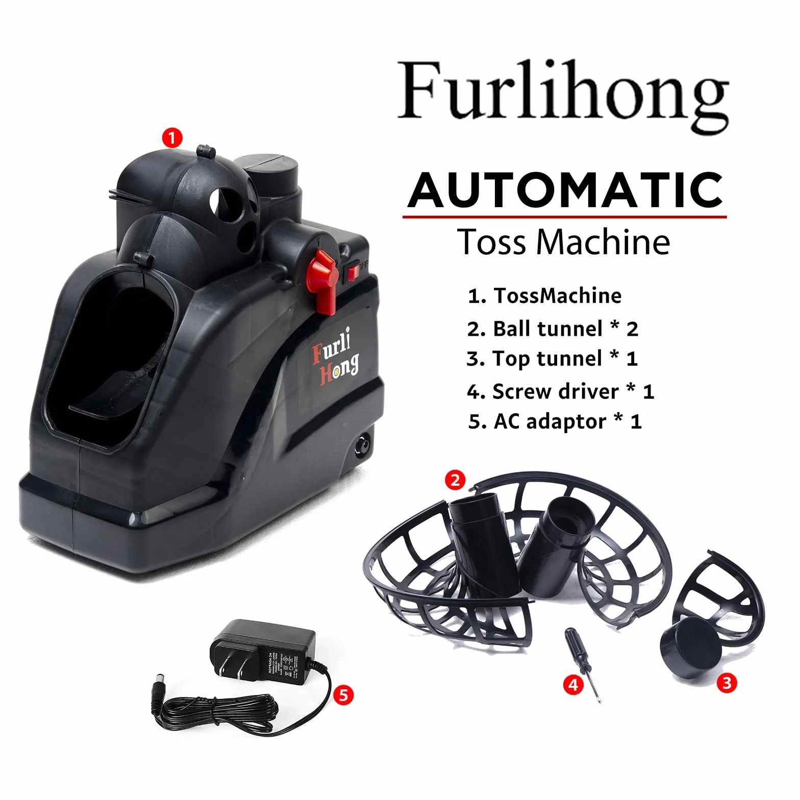 Furlihong 6802BH 2 in 1 Macchina da baseball e tennis per bambini, velocità di lancio regolabile, funzionamento a batteria o adattatore AC da 6 V
