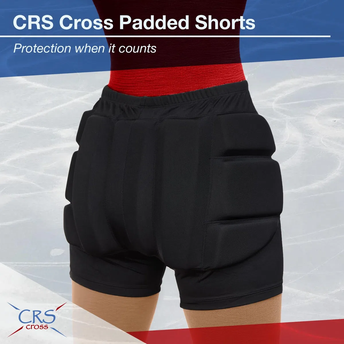 CRS Cross Pantaloncini imbottiti per pattinaggio artistico, a rotelle, in linea, su ghiaccio, snowboard e sci, protezione dagli impatti di caduta per glutei, fianchi e coccige