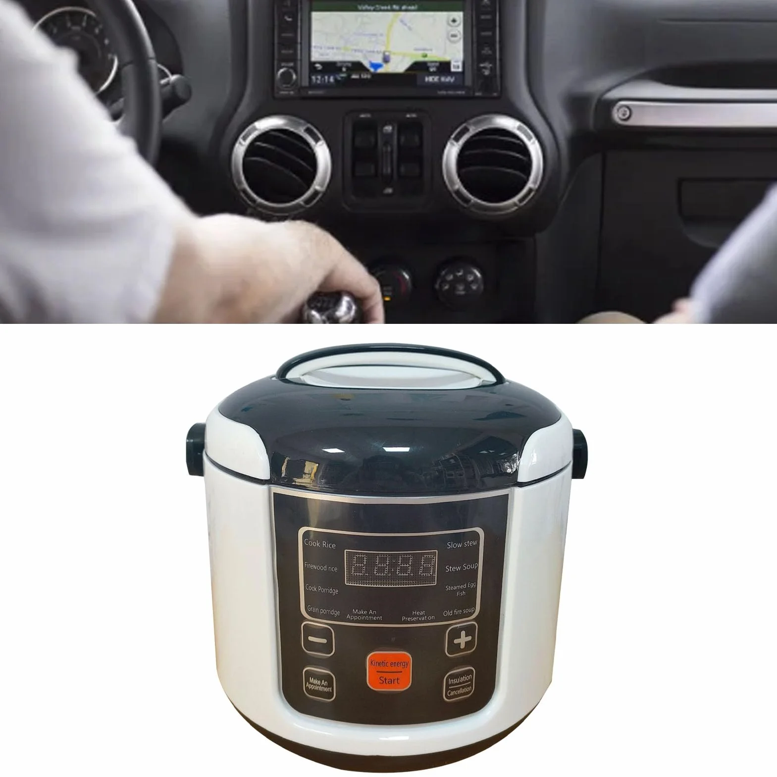 Mini Cuociriso Portatile 2L con Vassoio Vapore, Mantenimento Calore, Cottura Veloce per Auto Camion Casa Viaggi, per 2-4 Persone