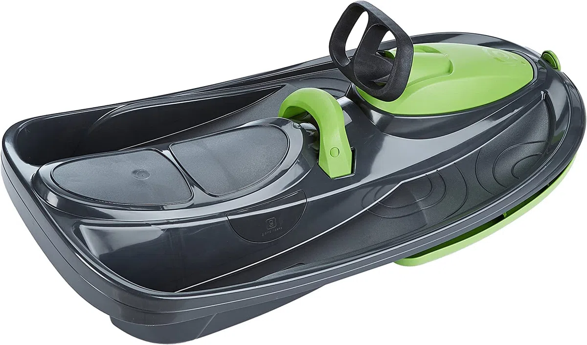 Slittino da Neve 2 Posti per Bambini Bob Neve 2 Posti Slittino con Volante Stratos 98x56x30 cm per Bambini e Adulti 2 Posti Slitta Bob 2 Posti (Nero)