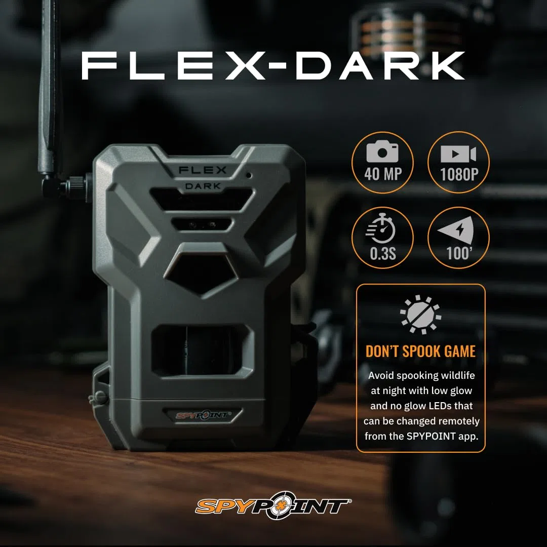 SPYPOINT Flex-Dark Telecamera Cellulare da Sentiero, Foto da 40MP, Video 1080p + Audio, Fotocamera da Gioco Senza Bagliore, Visione Notturna da Caccia, Attivazione del Movimento, Rilevamento 30m