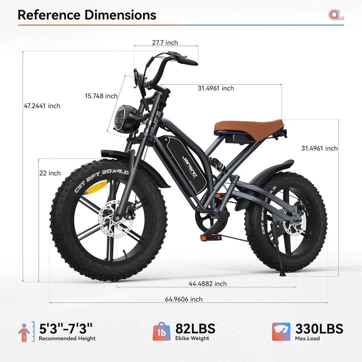 JANSNO Bicicletta Elettrica 20" x 4.0 Fat Tire, 7 Velocità Bici Elettrica, Freni a Disco Meccanici Anteriori e Posteriori, E-Bike per Adulti, Batteria Rimovibile 48V 17Ah