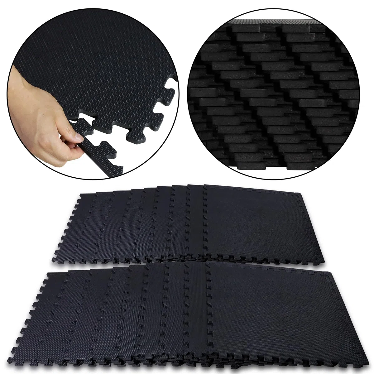 CCLIFE Tappeto Puzzle palestra tappeto a incastro pavimento gommato palestra tappeto da fitness tappeto antiurto,60x60 cm 16 pezzi nero - tessitura tela