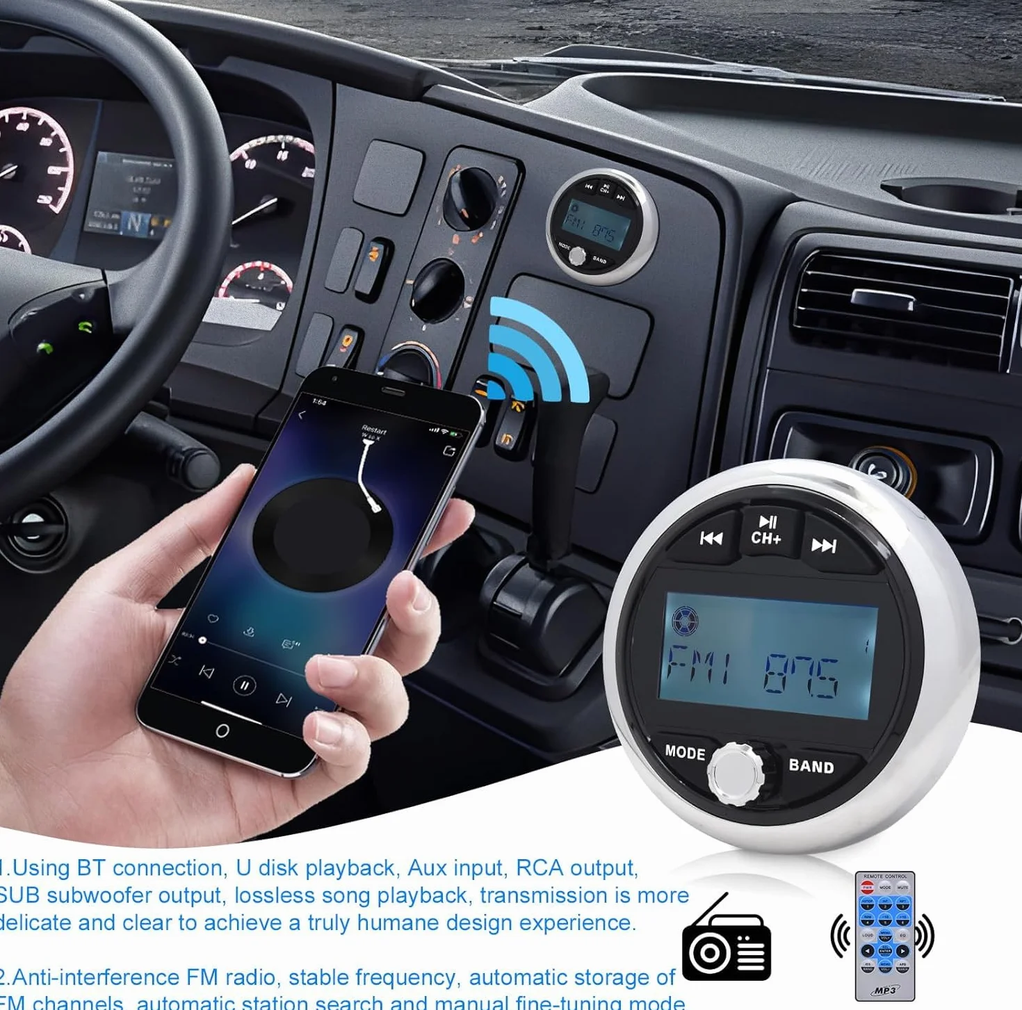 Geloo Radio Nautica per Barca MP3 Lettore Marine Stereo Marina FM/AM Radio Player Impermeabile Veicoli di Ingegneria per Barca Yacht Barche LKW Camper