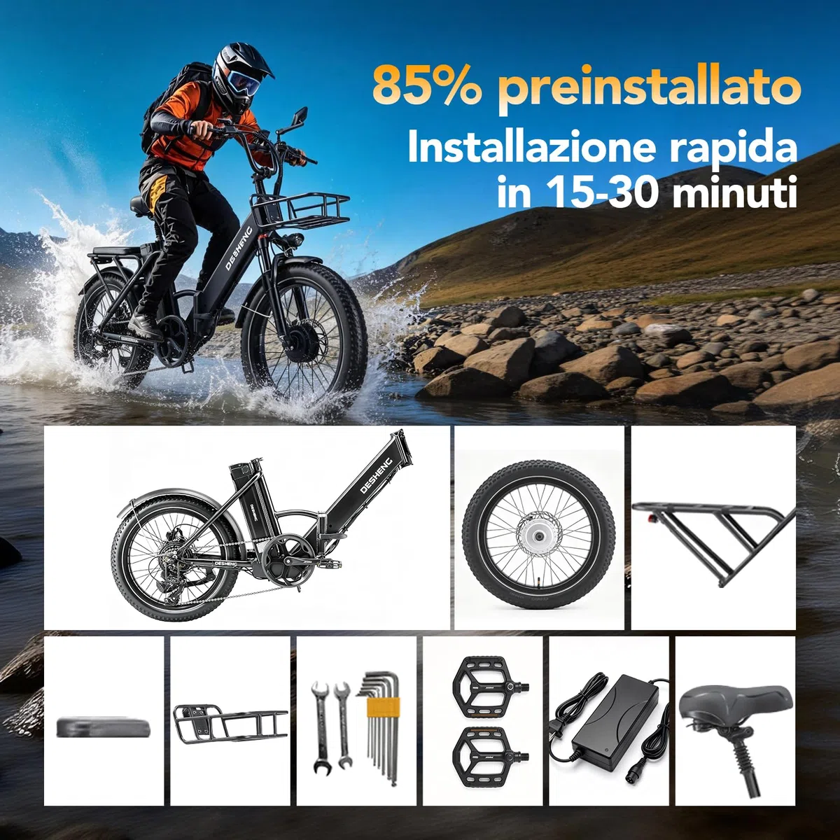 D20PRO Folding electric bicycle features dual motors with single/dual 36V 20A/42.4AhH removable batteries, 20" x 3.0" wide tires, and hydraulic brakes.