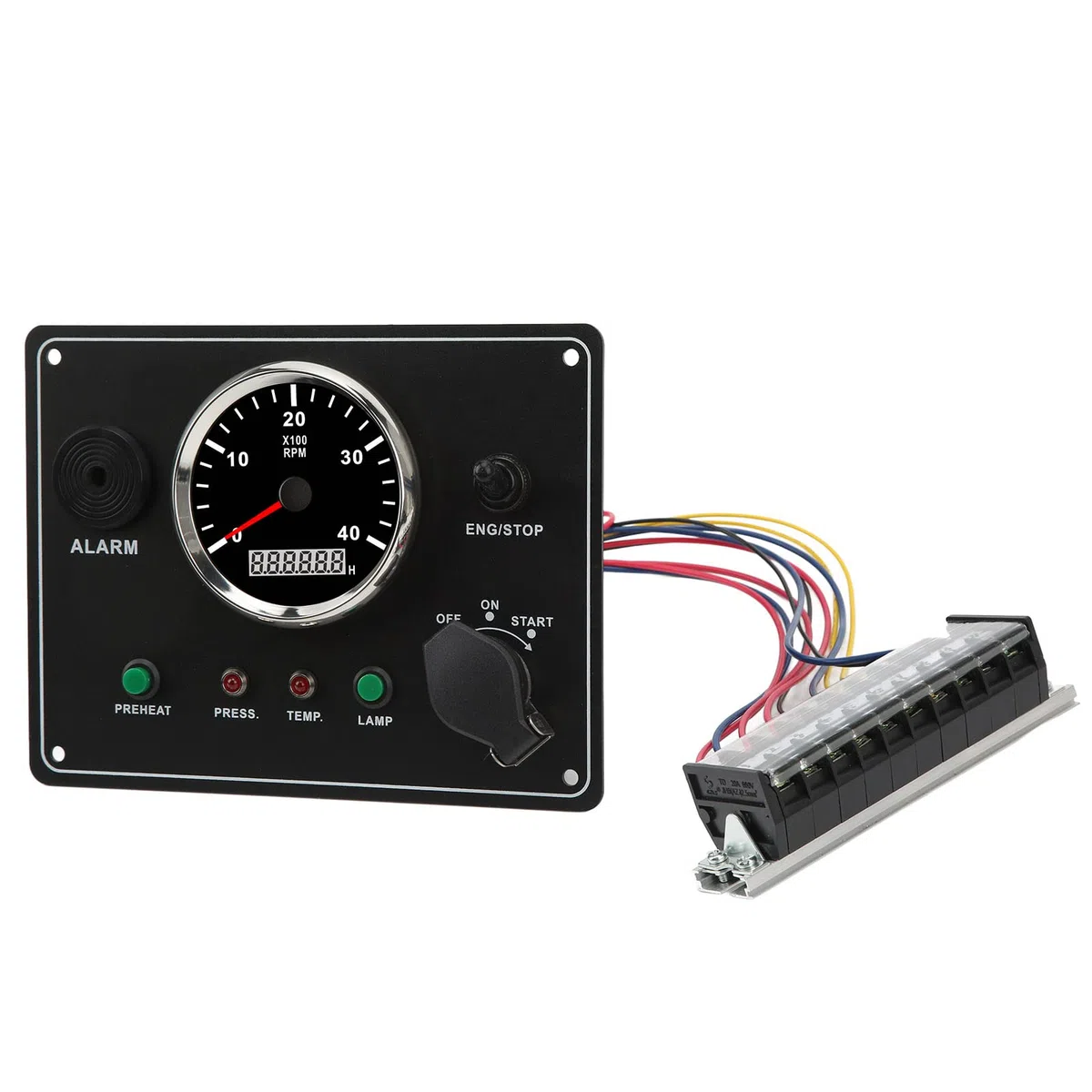 Tbest Dallifunzione del Cruscotto della Barca Multifunzione 4000 Giri/Min Retroilluminata RV con Funzione di Allarme per Yacht Marino Realizzato in Vetro Temperato in Acciaio (12V)