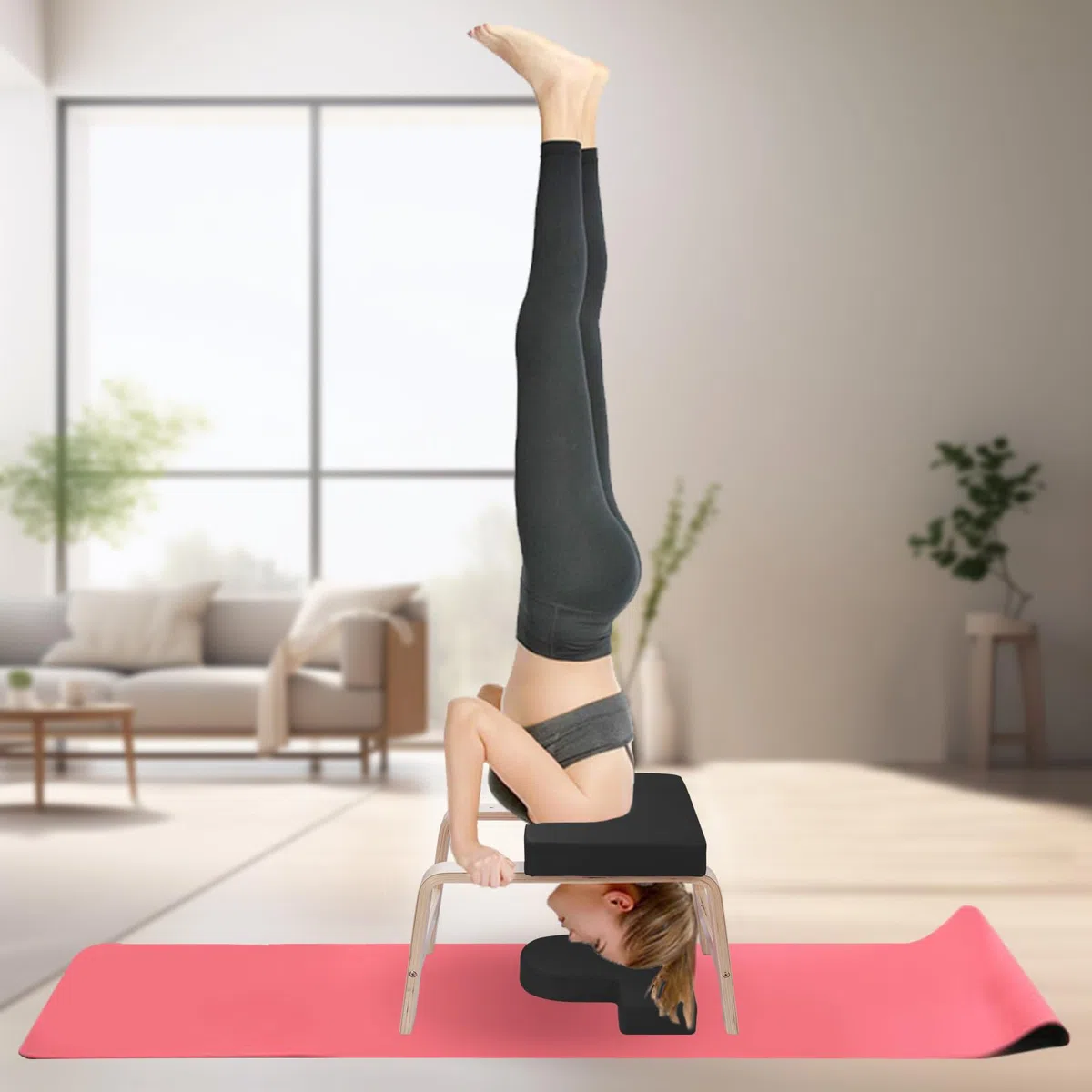 Sgabello per Headstand Yoga e Panca per Inversioni/Robusta e Sicure In Legno (Nero)