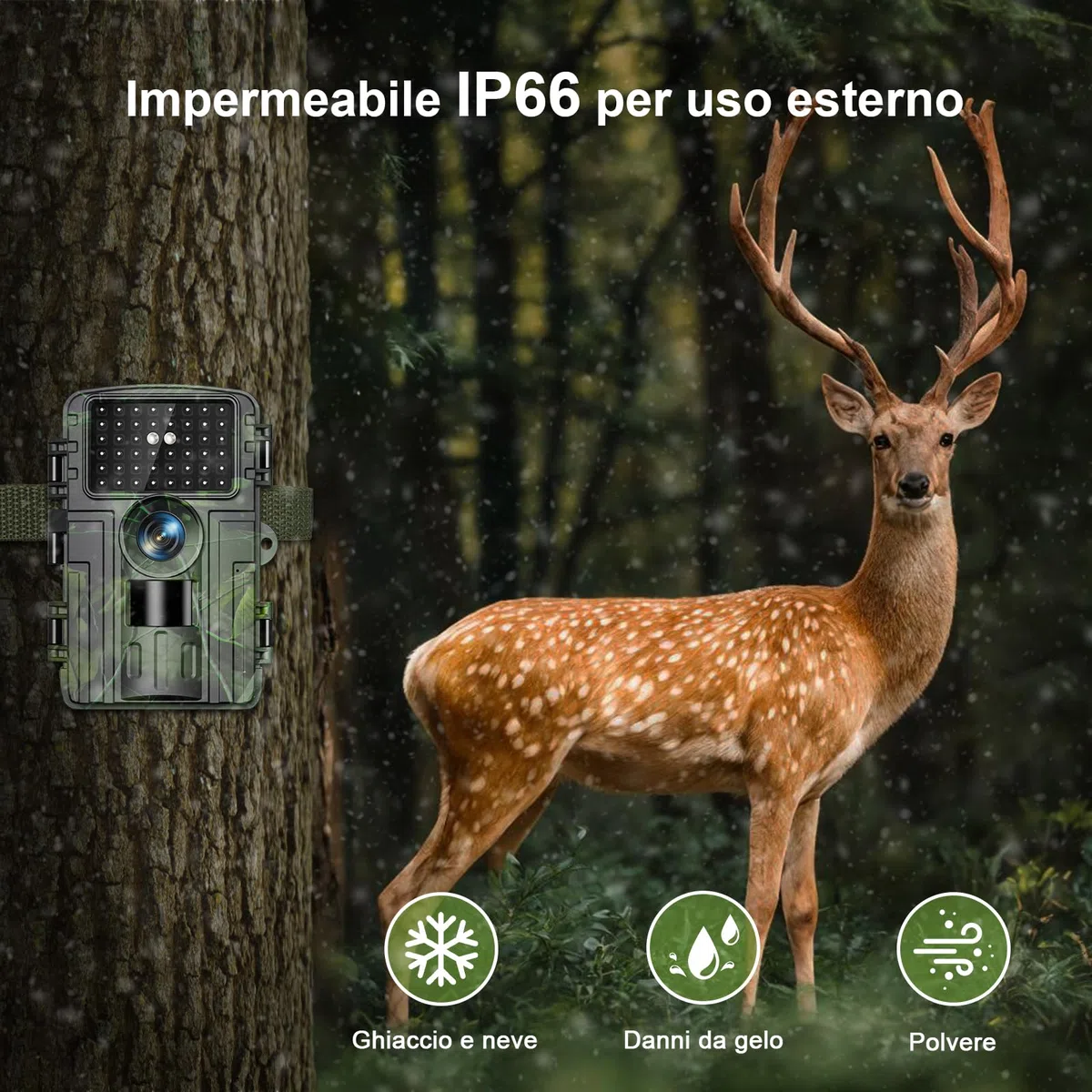 Fototrappola WiFi 4K 60MP con App, fototrappola Notturna con IR Visione 120° Ultra Grandangolo, Sensore di Movimento 0,1s Tempo di Attivazione, foto trappola per videosorveglianza con Antipolvere IP66