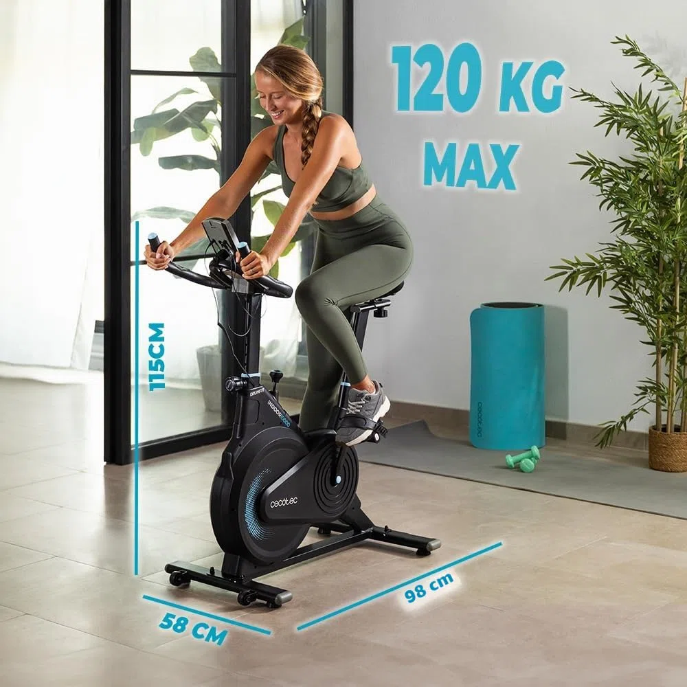 Cecotec Cyclette Indoor Compact con Volano d'Inerzia 10 Kg DrumFit Indoor 10000 Race, Display LCD, Supporto Dispositivi, Cardiofrequenzimetro, Resistenza a Frizione, Sella e Manubrio Regolabili