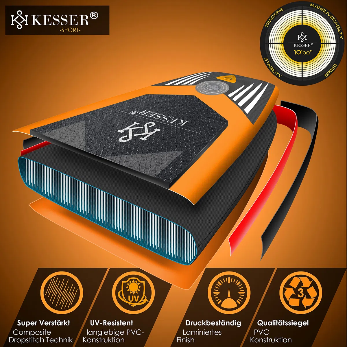 KESSER® Set de Tabla de SUP inflable PRO GTX con Bolsa de transporte de Alta presión Premium Stand Up Paddle Board | 350 x 78 x 15 cm 11,06" Soporte de cámara | Tabla de Surf de 6 pulgadas de groso