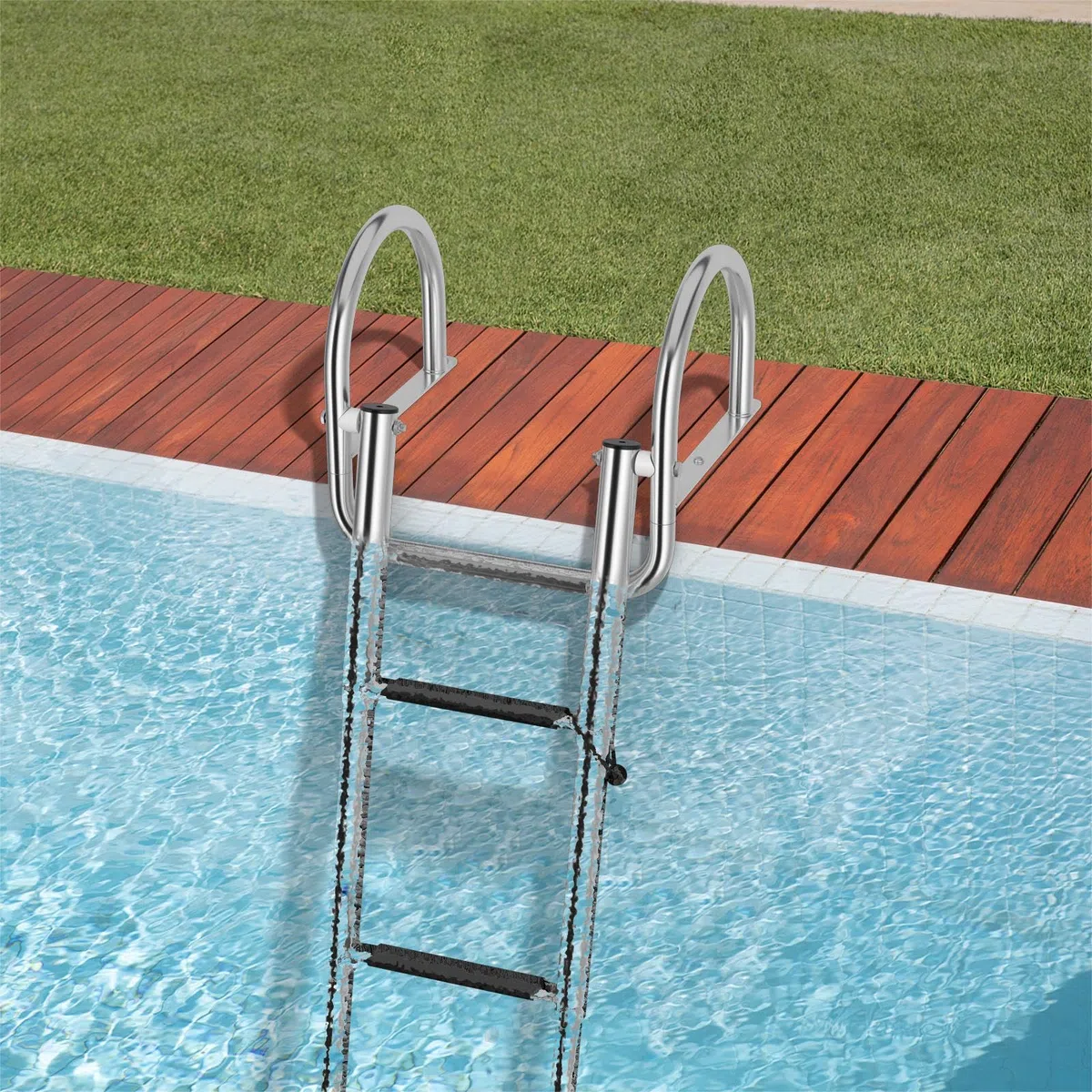 SOARS Scaletta da piscina pieghevole, 4 gradini, in acciaio inox, telescopica, con corrimano e gradini antiscivolo, scala in acciaio inox fino a 227 kg, portata posteriore